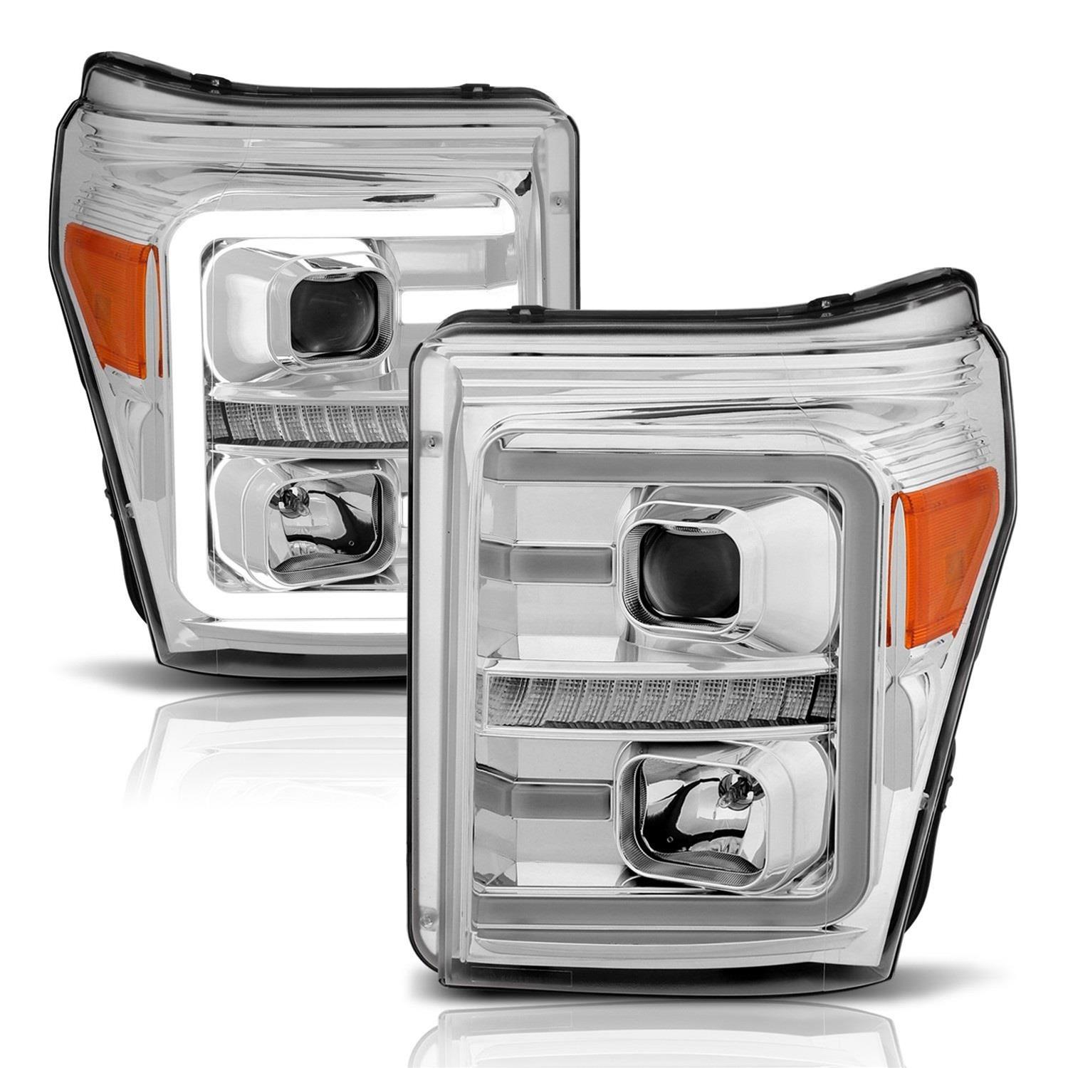 ANZO 11-16 Ford F-250/F-350/F-450 Projector Headlights w/ Plank Style Switchback Chrome w/Amber thumbnail 3