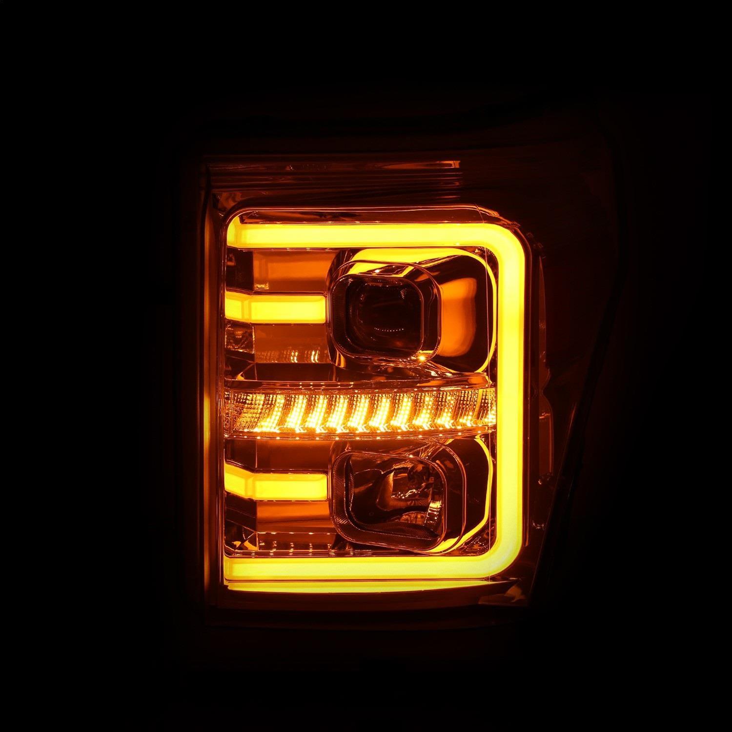 ANZO 11-16 Ford F-250/F-350/F-450 Projector Headlights w/ Plank Style Switchback Chrome w/Amber thumbnail 7