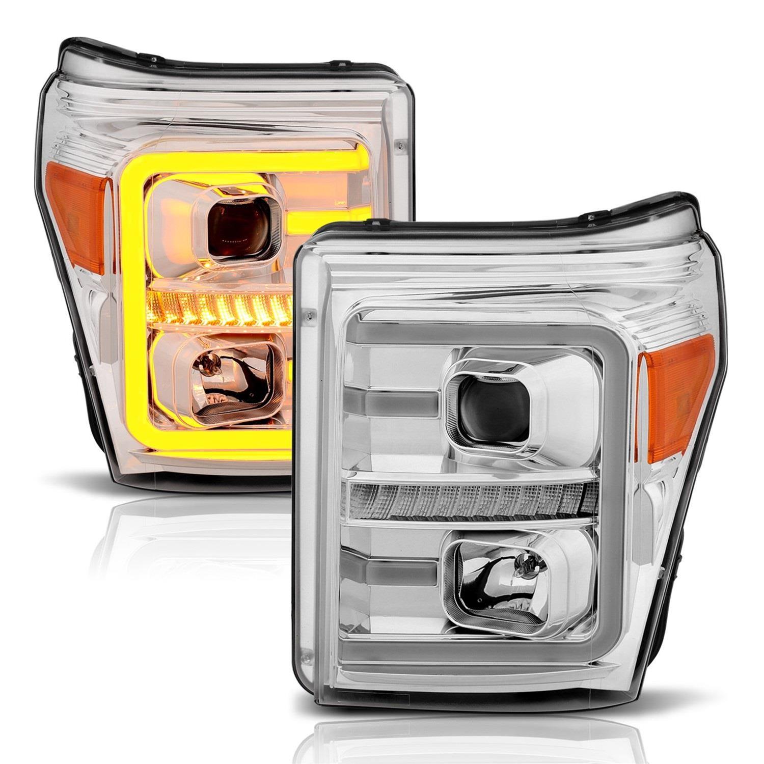 ANZO 11-16 Ford F-250/F-350/F-450 Projector Headlights w/ Plank Style Switchback Chrome w/Amber thumbnail 2