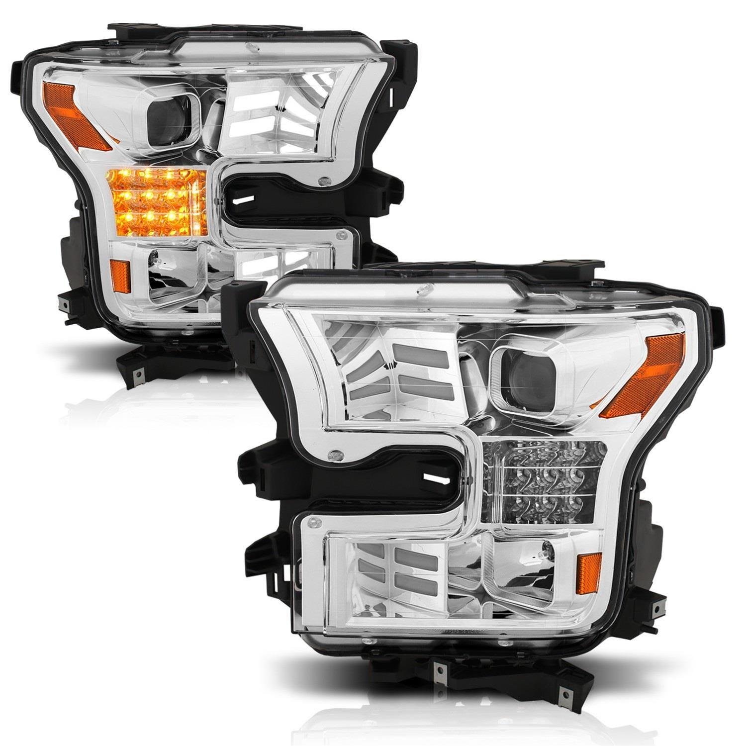 ANZO 15-17 Ford F-150 Proj Headlights w/ Plank Style Design Chrome w/ Amber Sequential Turn Signal thumbnail 4