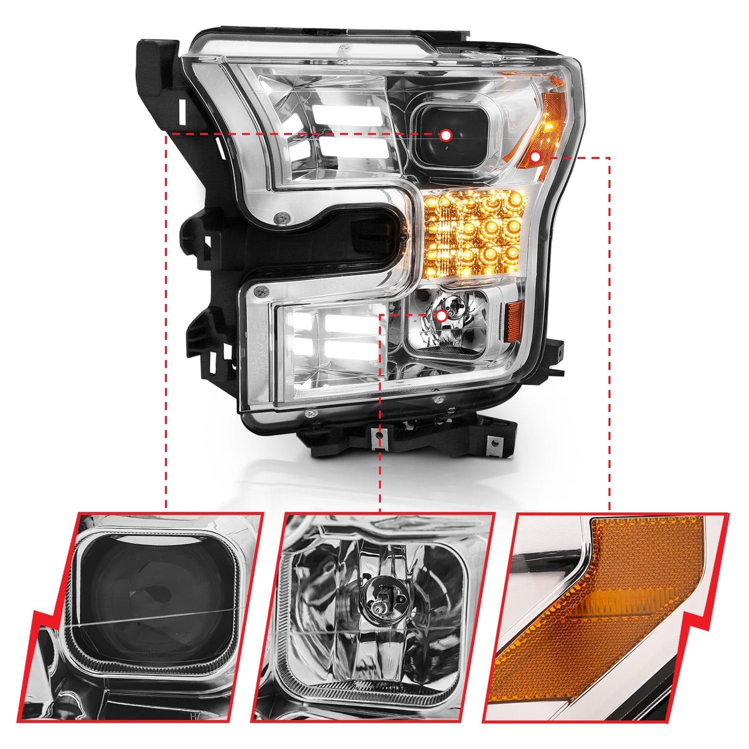 ANZO 15-17 Ford F-150 Proj Headlights w/ Plank Style Design Chrome w/ Amber Sequential Turn Signal thumbnail 2