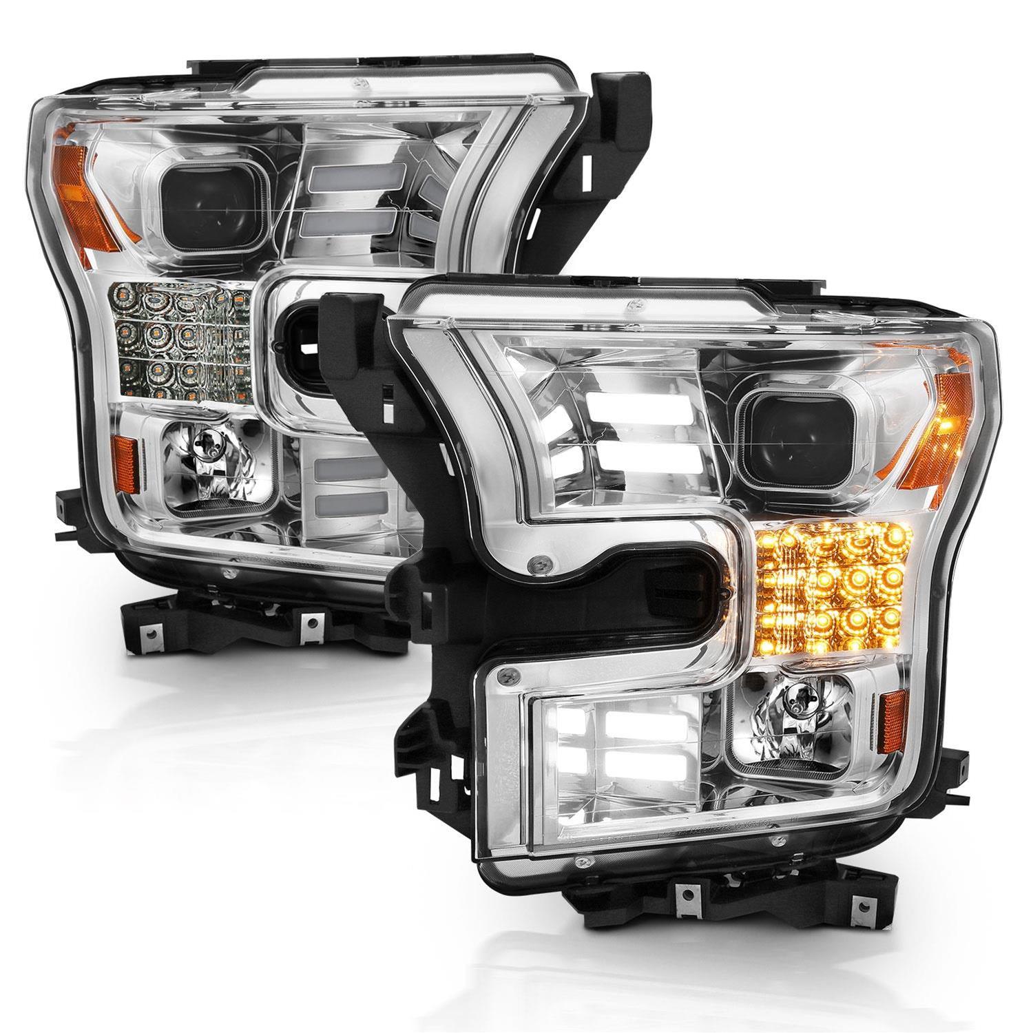 ANZO 15-17 Ford F-150 Proj Headlights w/ Plank Style Design Chrome w/ Amber Sequential Turn Signal thumbnail 3