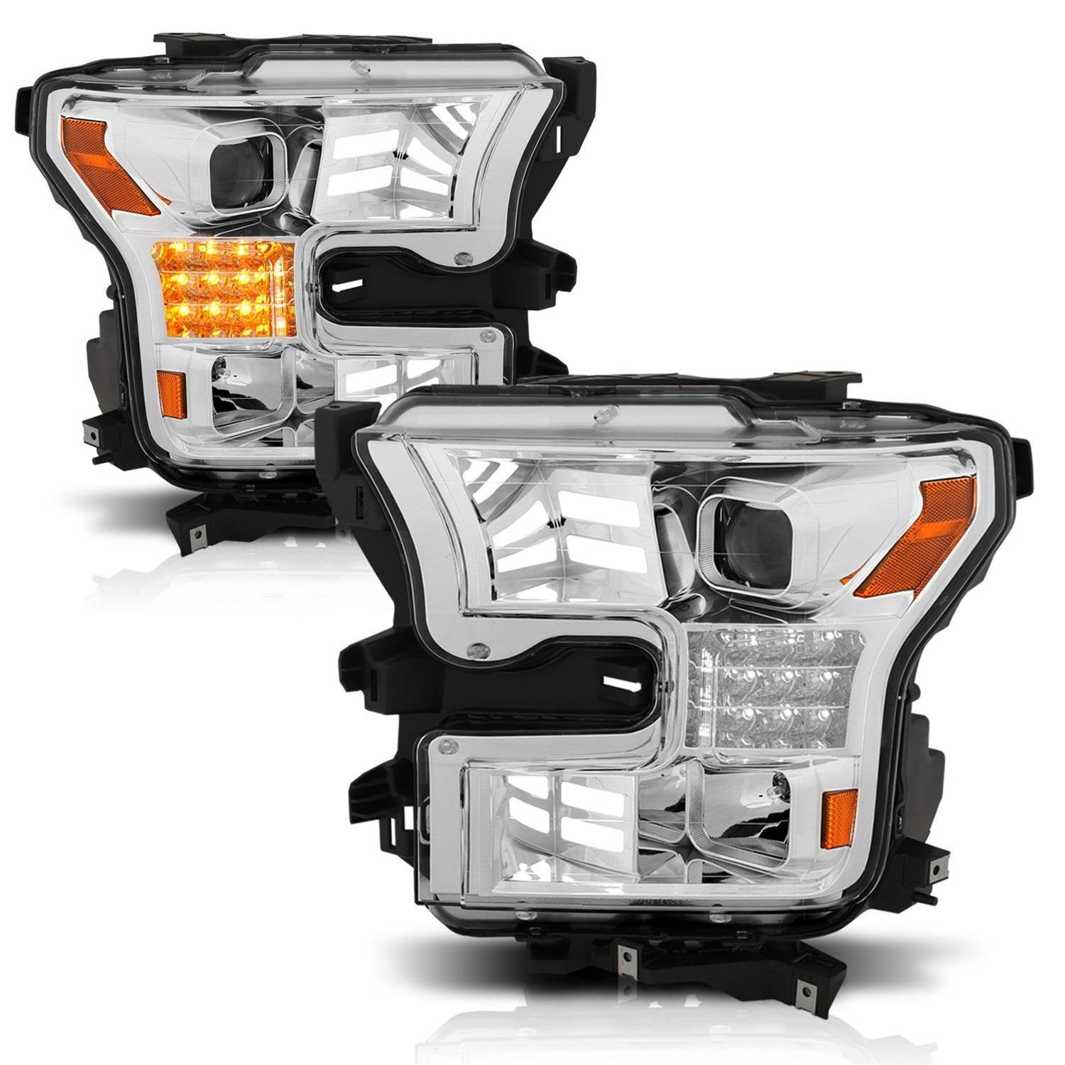 ANZO 15-17 Ford F-150 Proj Headlights w/ Plank Style Design Chrome w/ Amber Sequential Turn Signal thumbnail 6