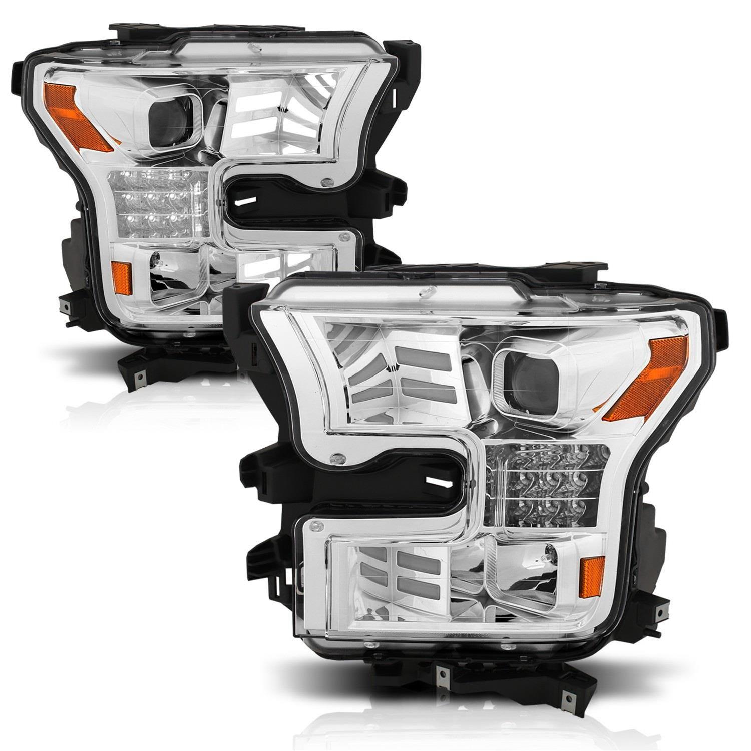 ANZO 15-17 Ford F-150 Proj Headlights w/ Plank Style Design Chrome w/ Amber Sequential Turn Signal thumbnail 5