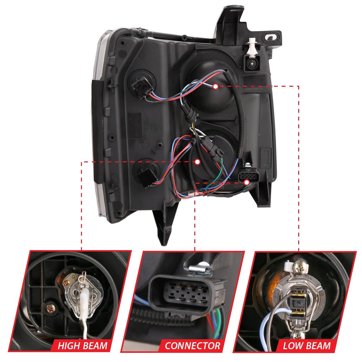 ANZO 07-13 Chevrolet Silverado 1500 Plank Style Projector Headlights Black w/ Amber thumbnail 9