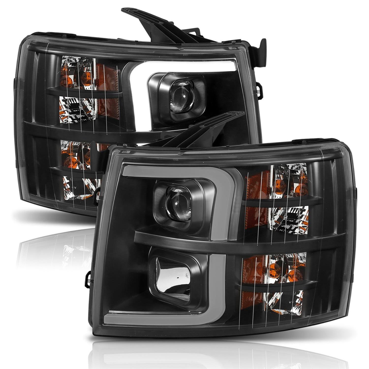 ANZO 07-13 Chevrolet Silverado 1500 Plank Style Projector Headlights Black w/ Amber thumbnail 5