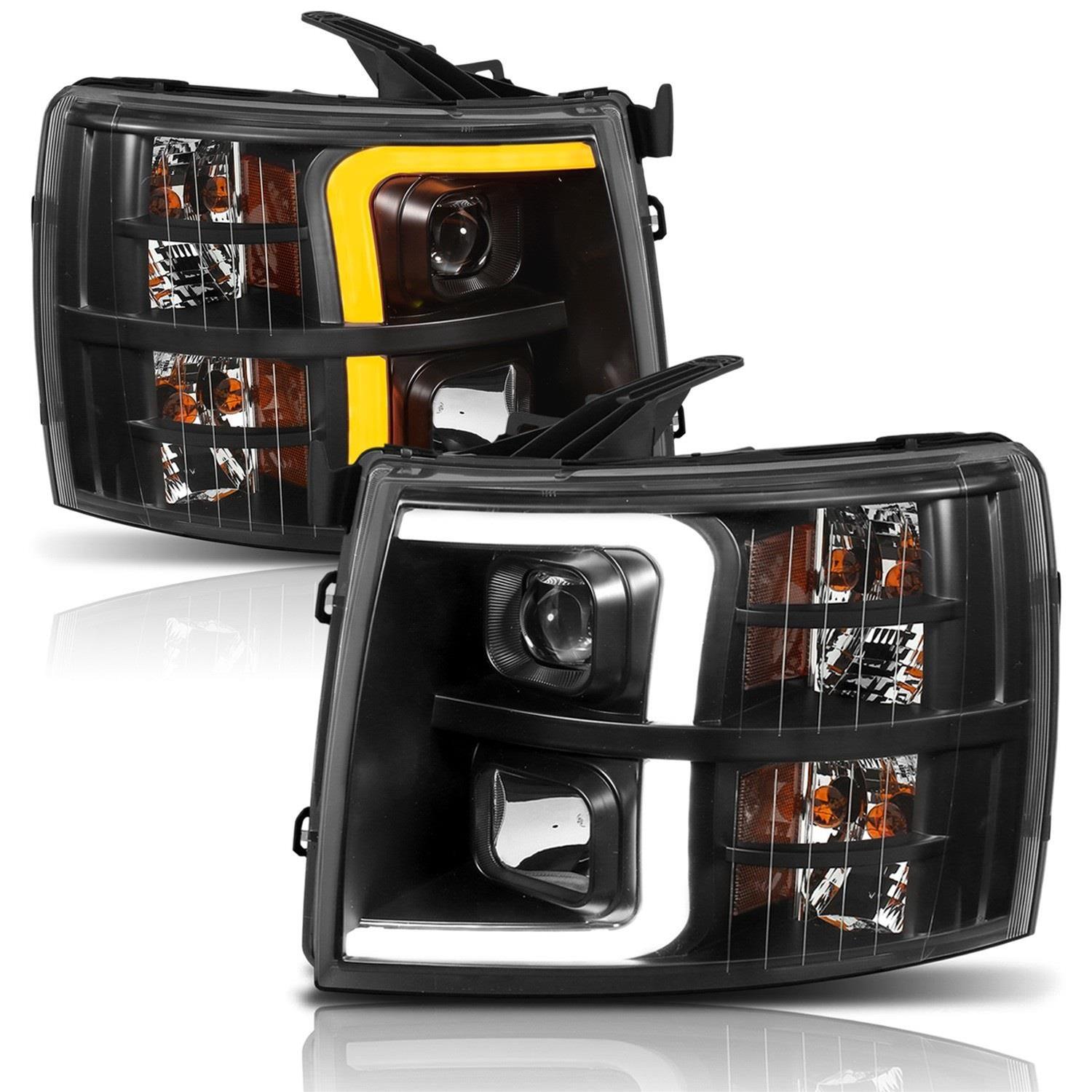 ANZO 07-13 Chevrolet Silverado 1500 Plank Style Projector Headlights Black w/ Amber thumbnail 4