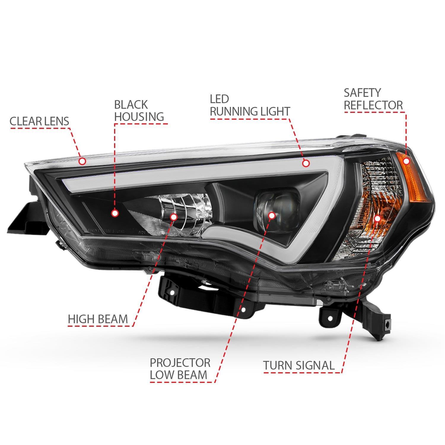ANZO 14-18 Toyota 4 Runner Plank Style Projector Headlights Black w/ Amber thumbnail 5