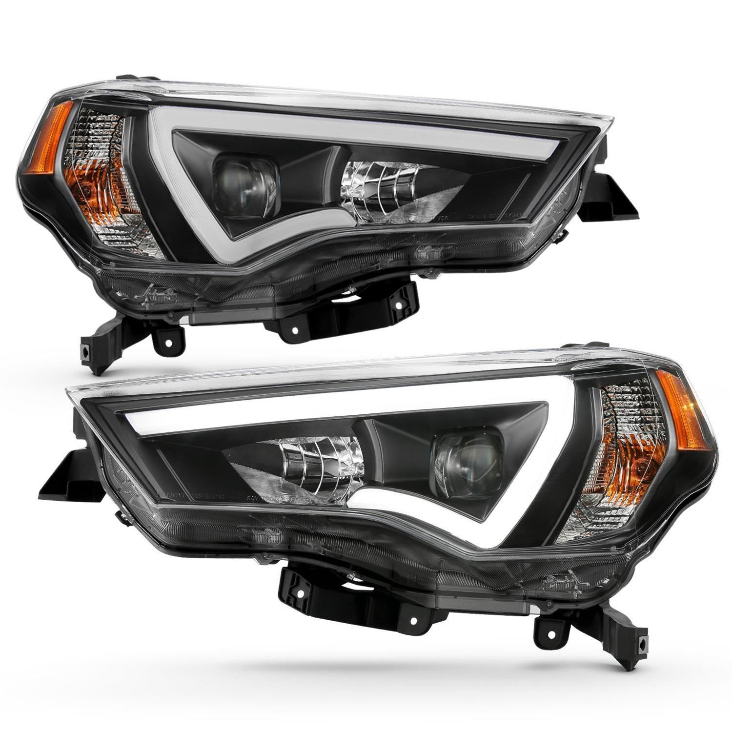 ANZO 14-18 Toyota 4 Runner Plank Style Projector Headlights Black w/ Amber thumbnail 3
