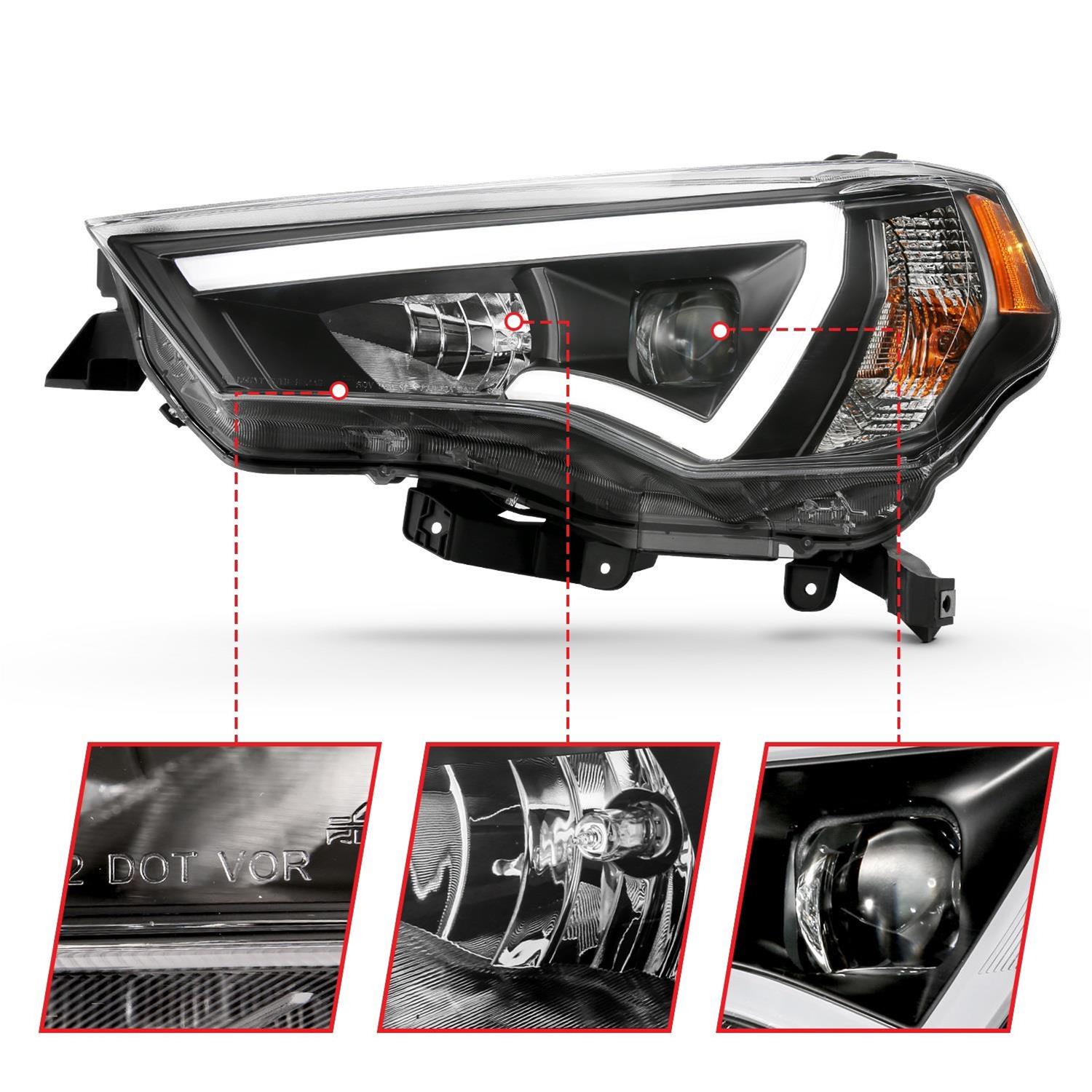 ANZO 14-18 Toyota 4 Runner Plank Style Projector Headlights Black w/ Amber thumbnail 2