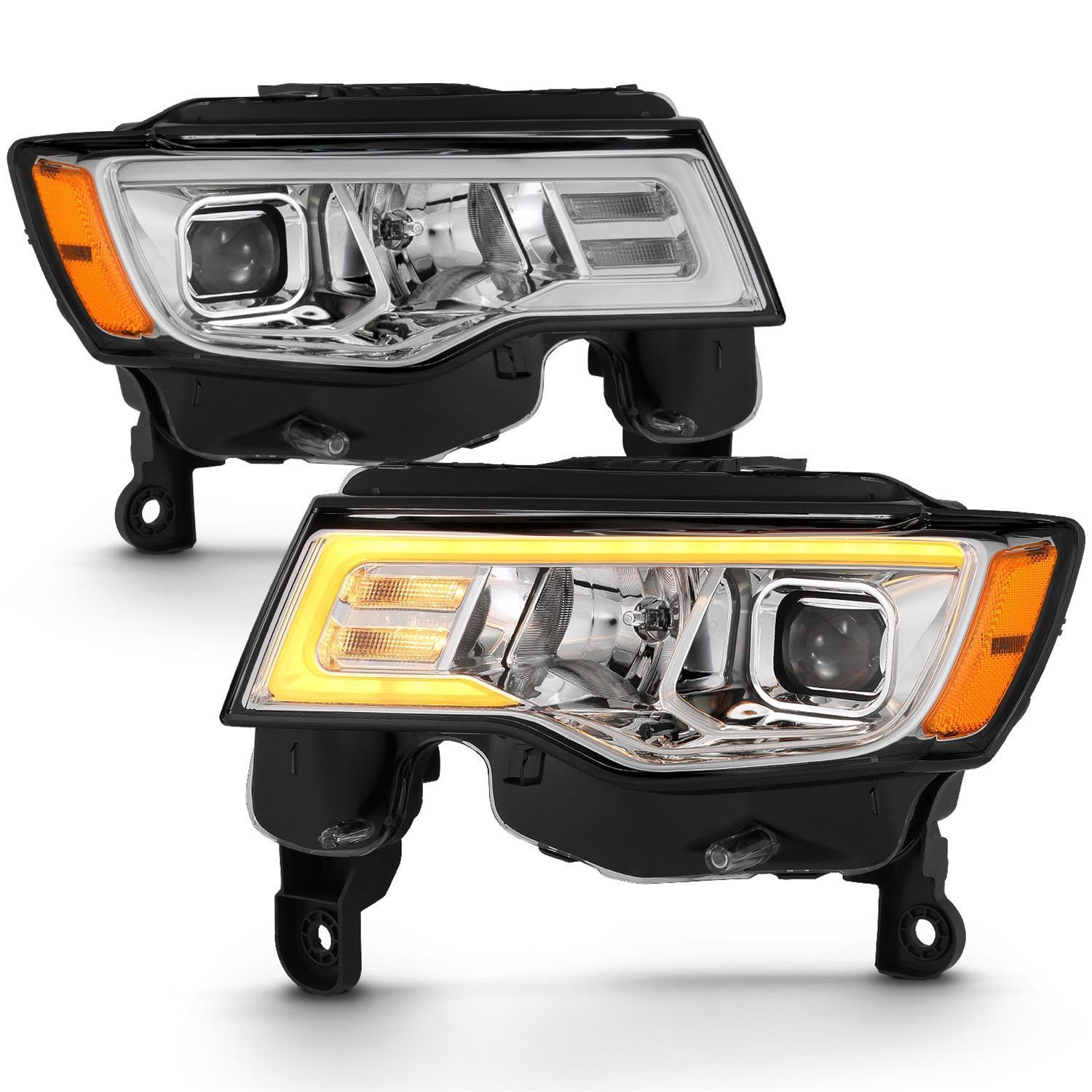 ANZO 2017-2018 Jeep Grand Cherokee Projector Headlights w/ Plank Style Switchback - Chrome w/ Amber thumbnail 3