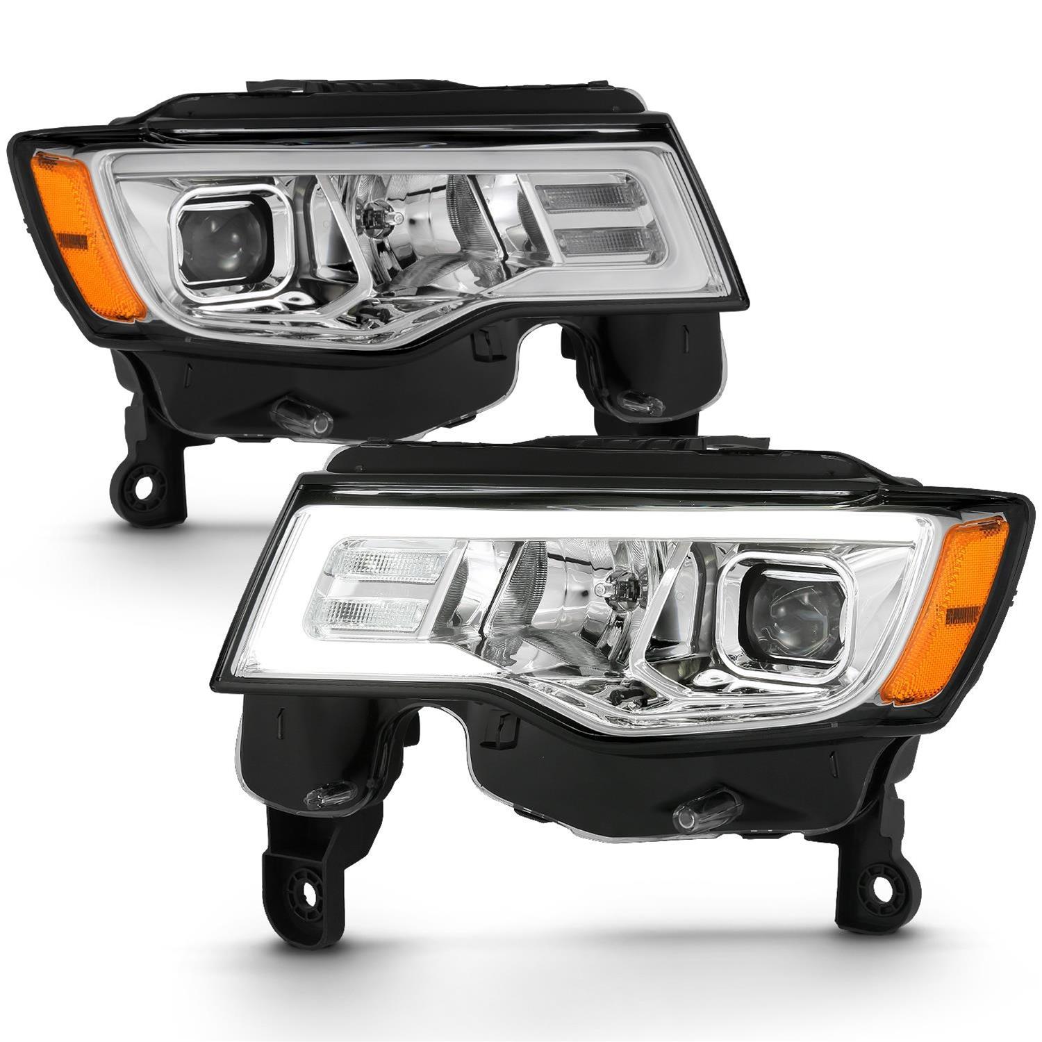 ANZO 2017-2018 Jeep Grand Cherokee Projector Headlights w/ Plank Style Switchback - Chrome w/ Amber thumbnail 4