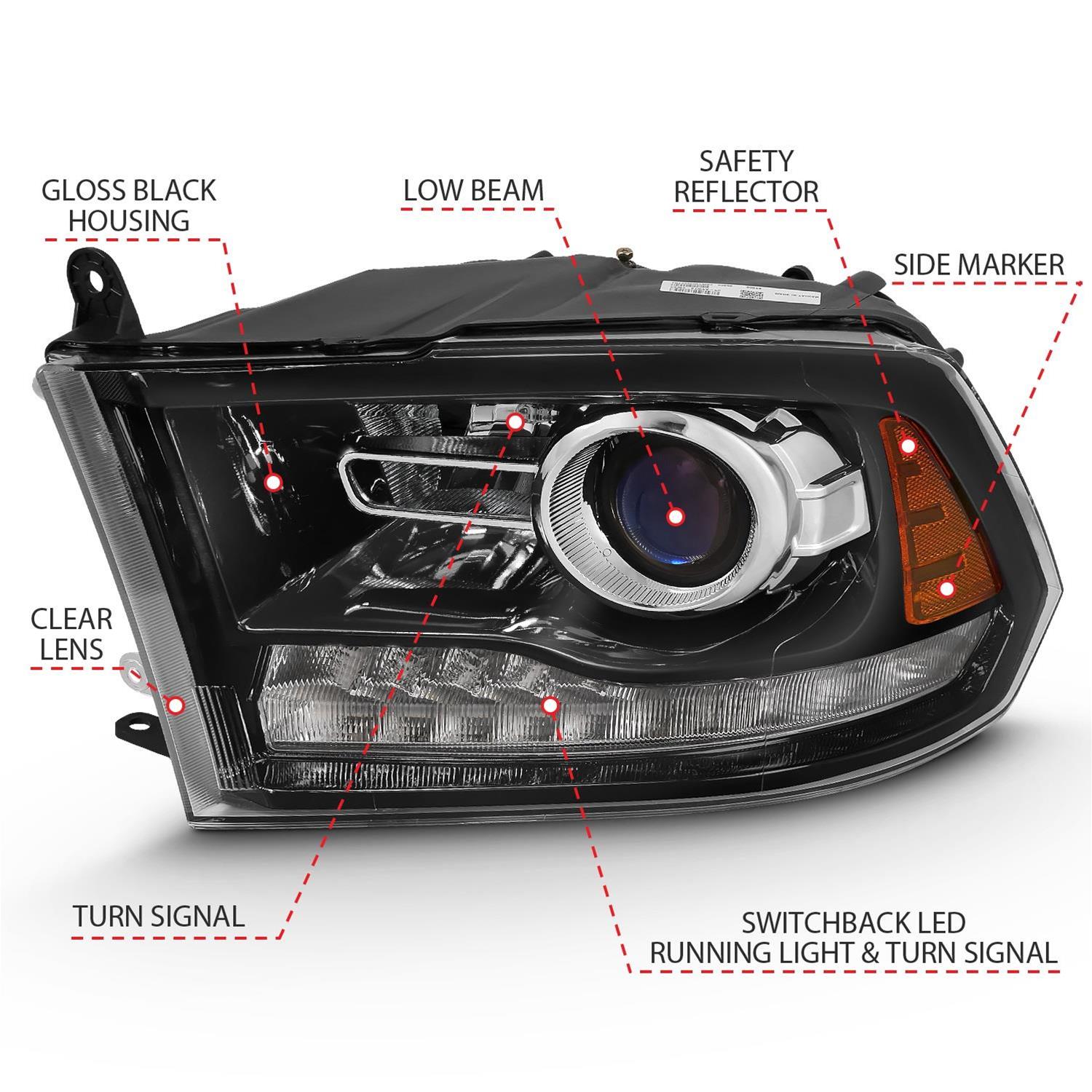 ANZO 2009-2018 Dodge Ram 1500 Projector Plank Style Switchback H.L Halo Black Amber (OE Style) thumbnail 4