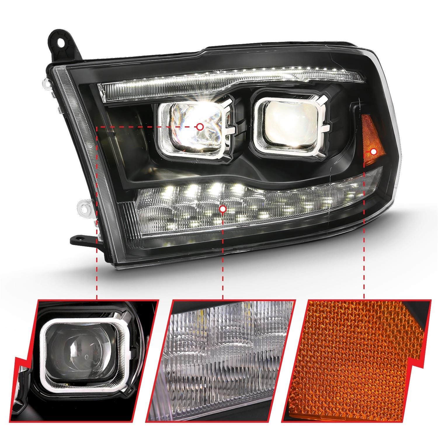 ANZO 2009-2018 Dodge Ram 1500 Projector H.L. Switchback Black Amber thumbnail 2