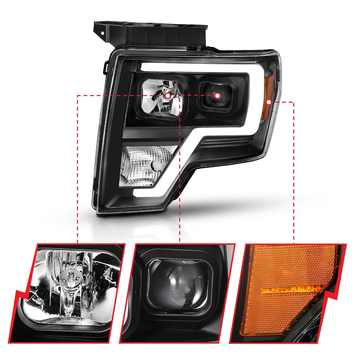 ANZO 2009-2014 Ford F-150 Projector Light Bar H.L Black Amber thumbnail 2