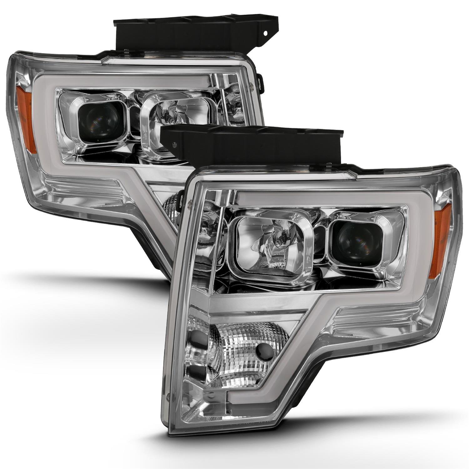ANZO 2009-2014 Ford F-150 Projector Headlight Plank Style Chrome Amber thumbnail 3