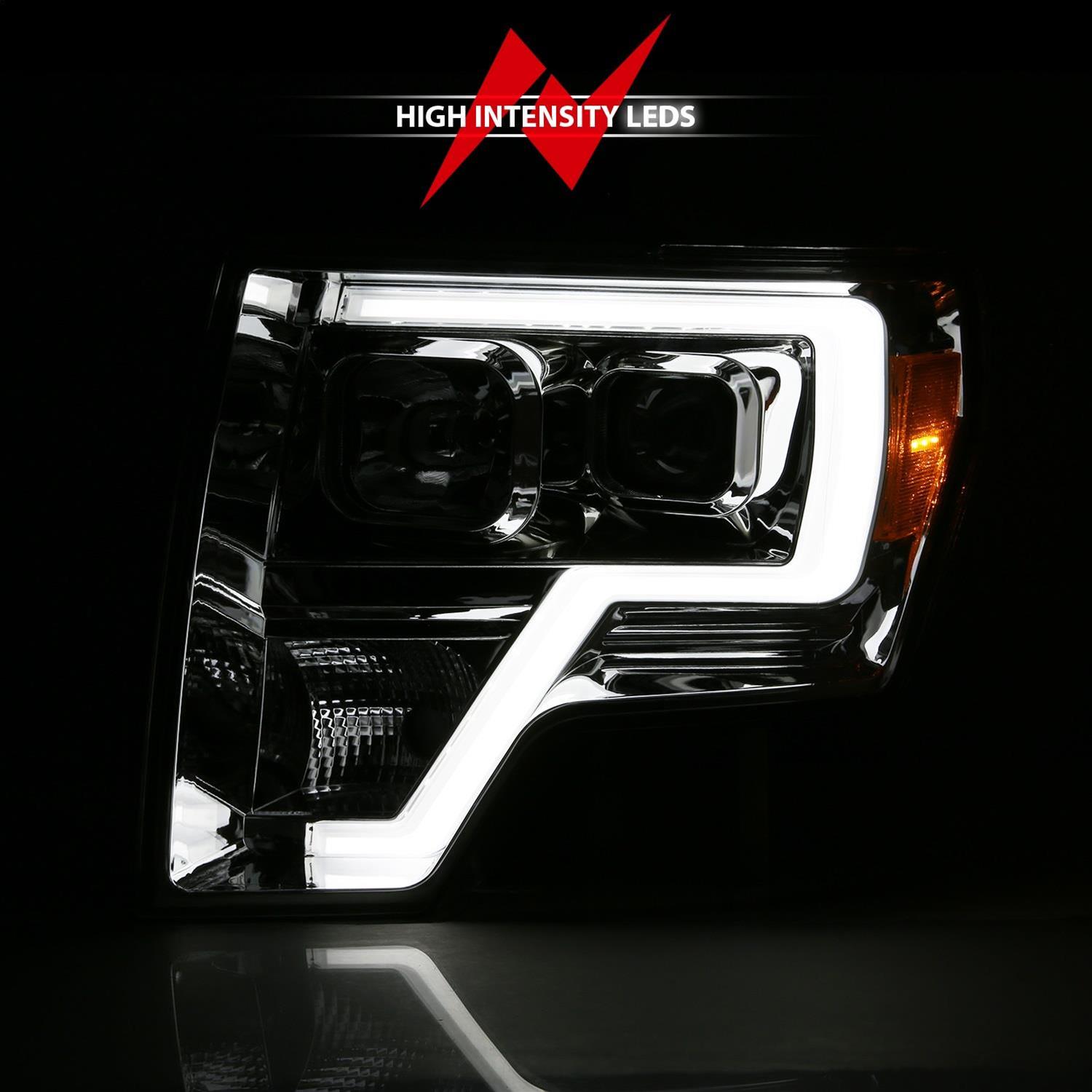 ANZO 2009-2014 Ford F-150 Projector Headlight Plank Style Chrome Amber thumbnail 6
