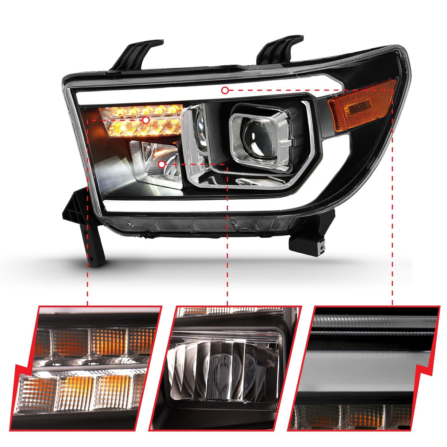 ANZO 2007-2014 Toyota Tundra Projector Light Bar H.L Black Amber(Led High Beam) (Halogen Version) thumbnail 2