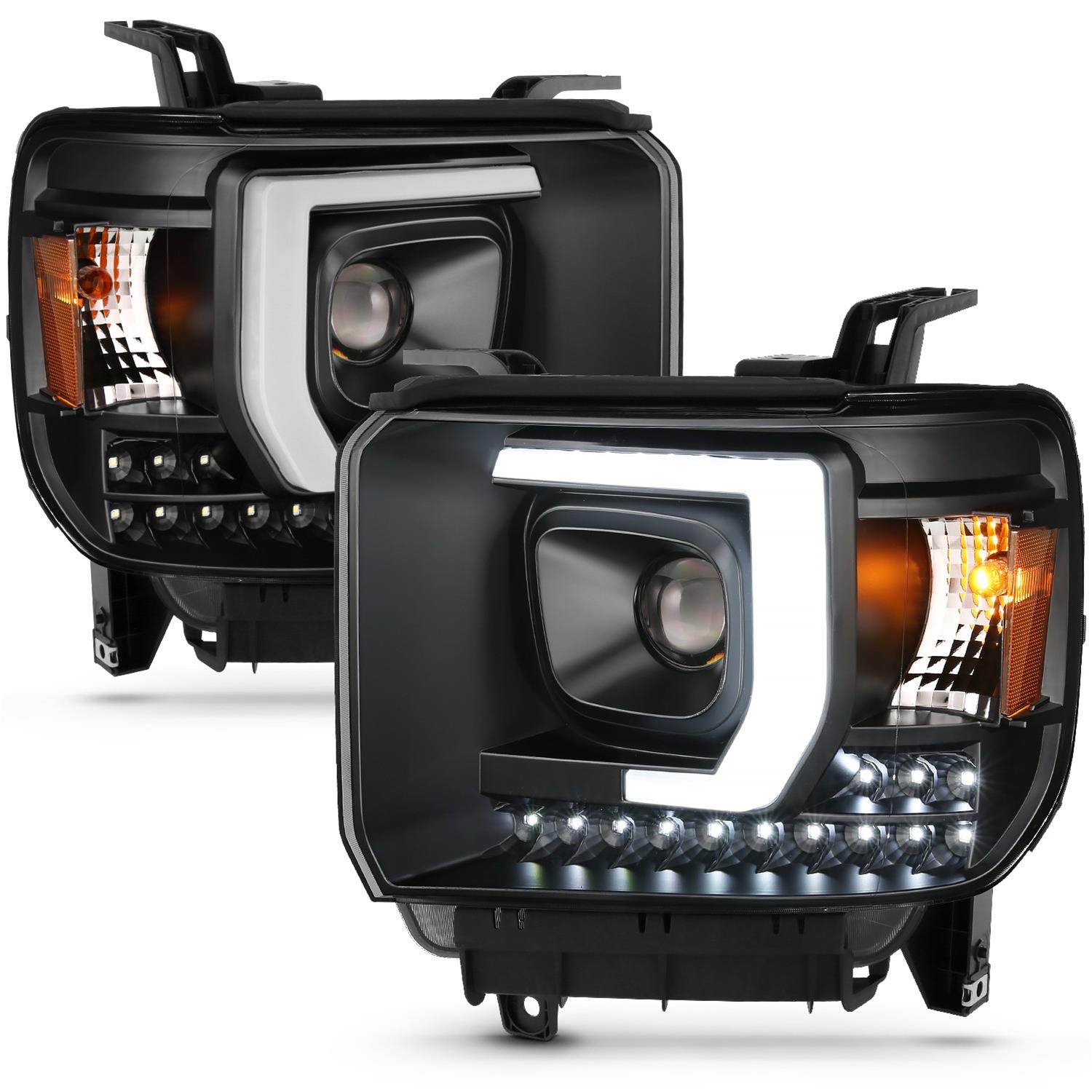 ANZO 2014-2015 GMC Sierra 1500HD Projector Plank Style Headlight Black W/ DRL thumbnail 3