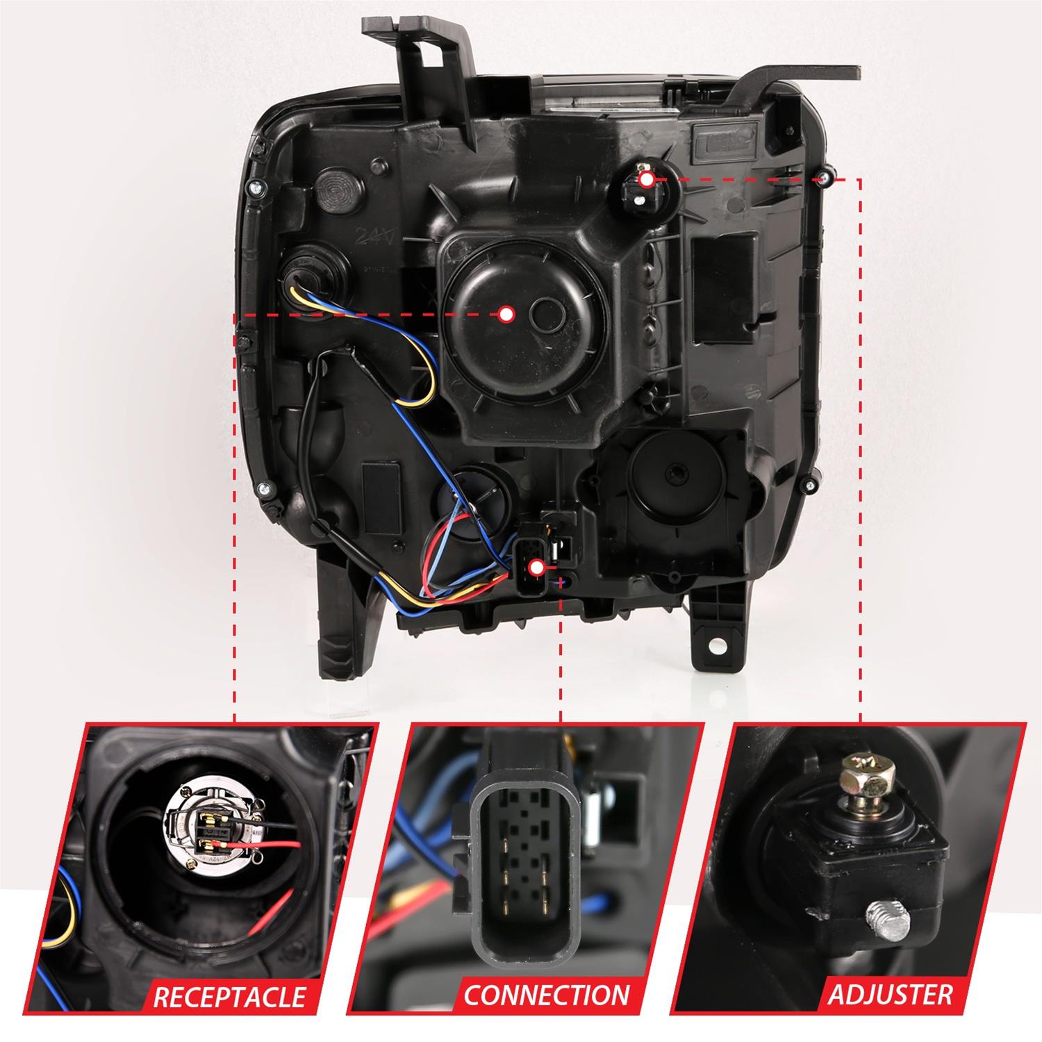 ANZO 2014-2015 GMC Sierra 1500HD Projector Plank Style Headlight Black W/ DRL thumbnail 2