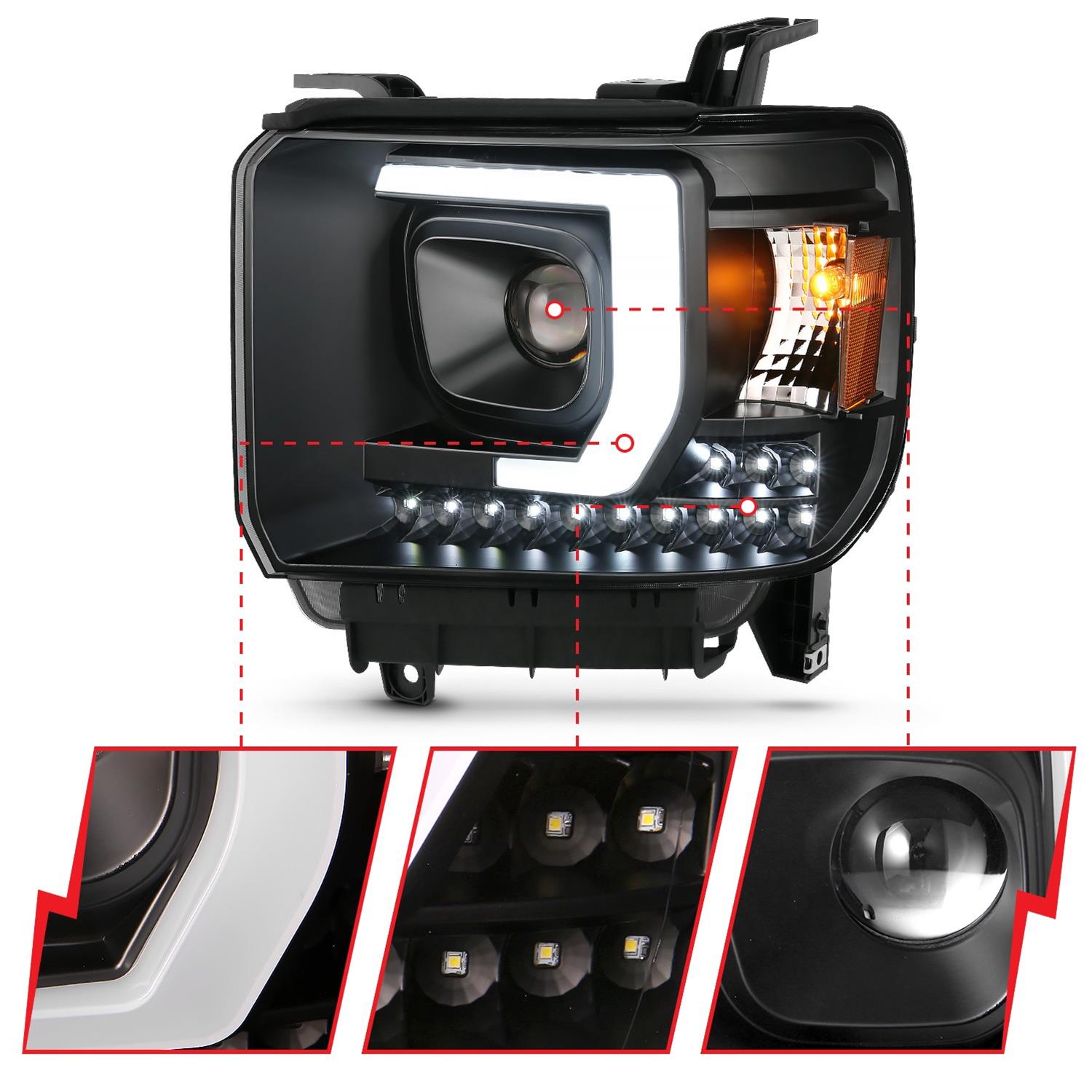 ANZO 2014-2015 GMC Sierra 1500HD Projector Plank Style Headlight Black W/ DRL thumbnail 4
