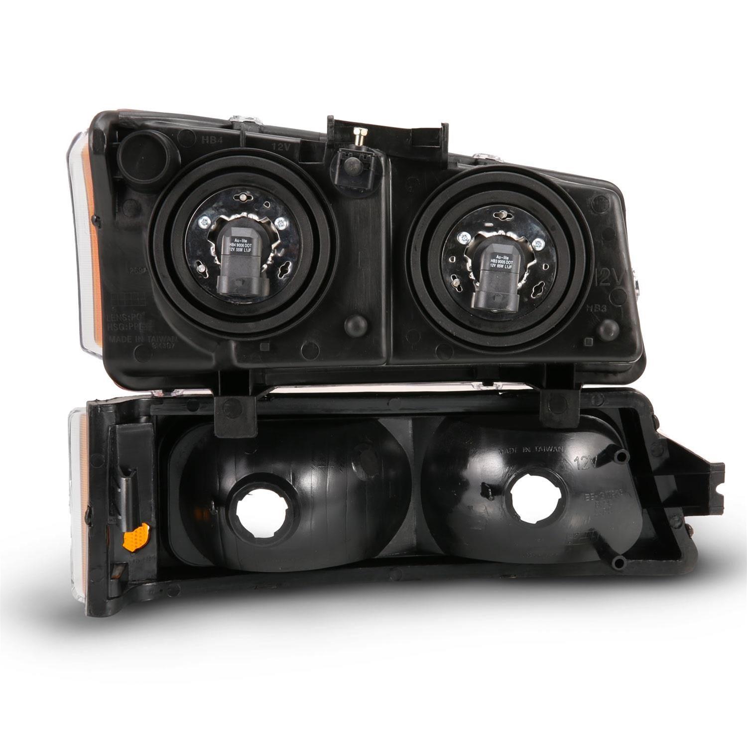 ANZO 2003-2006 Chevy Silverado Crystal Headlight w/ Signal Light Black Amber (4 pcs) thumbnail 2