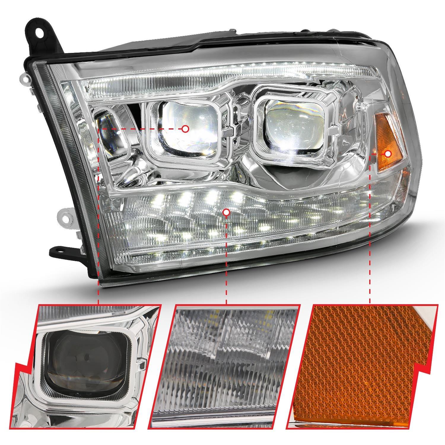 ANZO 2009-2018 Dodge Ram 1500 Led Projector Plank Style Switchback H.L Halo Chrome Amber (OE Style) thumbnail 2