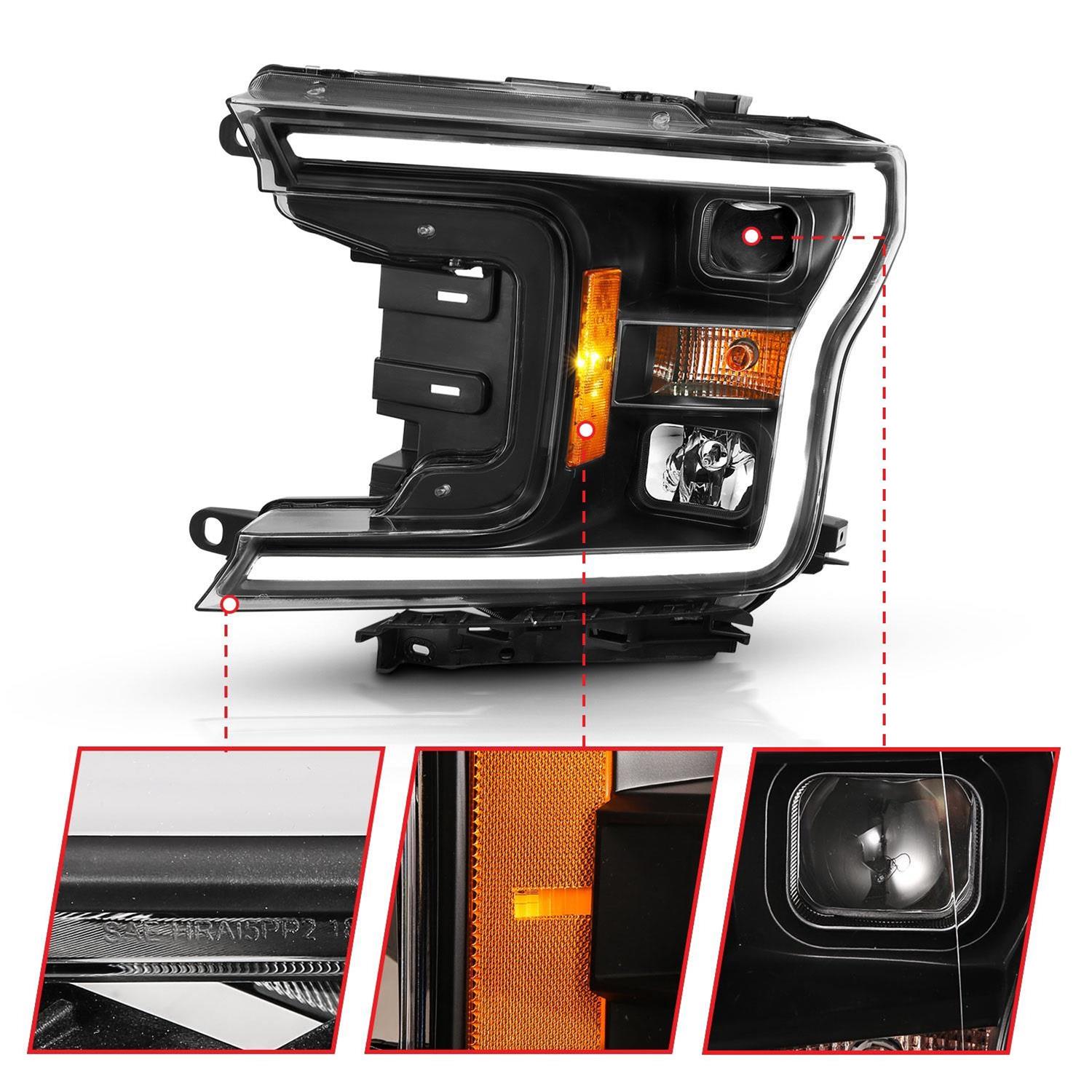 ANZO 2018-2019 Ford F-150 Projector Plank Style H.L. Black Amber (Without Switchback) thumbnail 2
