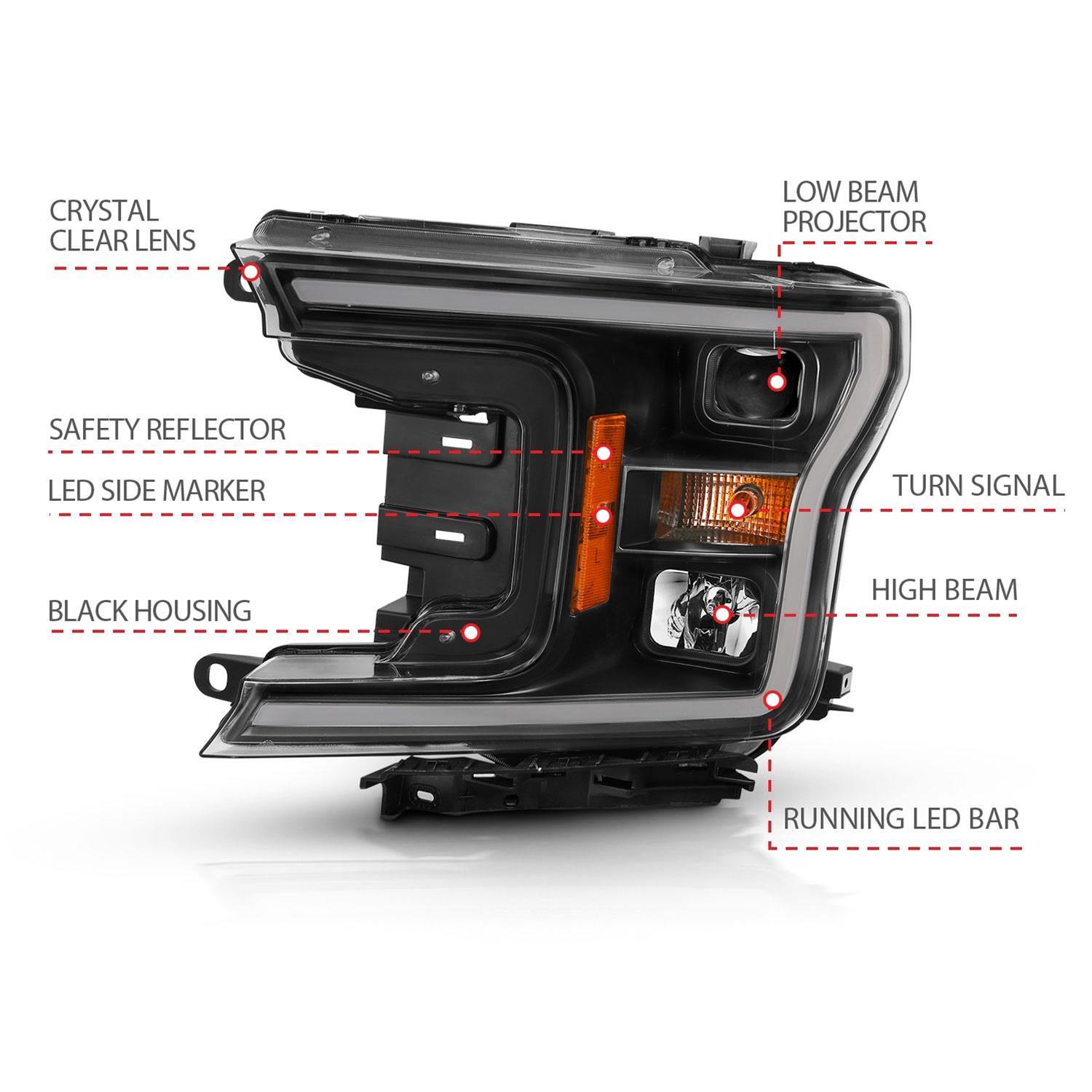 ANZO 2018-2019 Ford F-150 Projector Plank Style H.L. Black Amber (Without Switchback) thumbnail 5