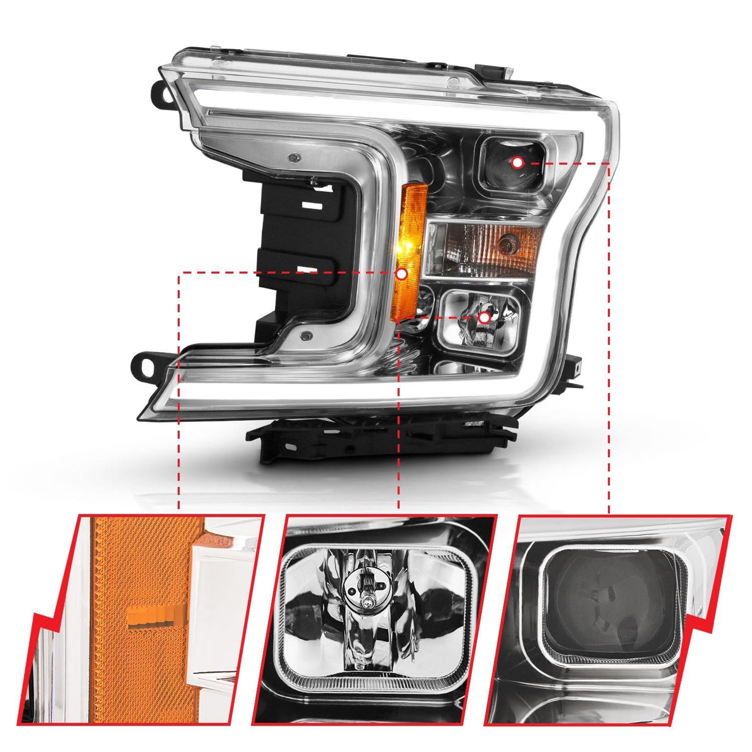 ANZO 2018-2019 Ford F-150 Projector Plank Style H.L. Chrome Amber (Without Switchback) thumbnail 2