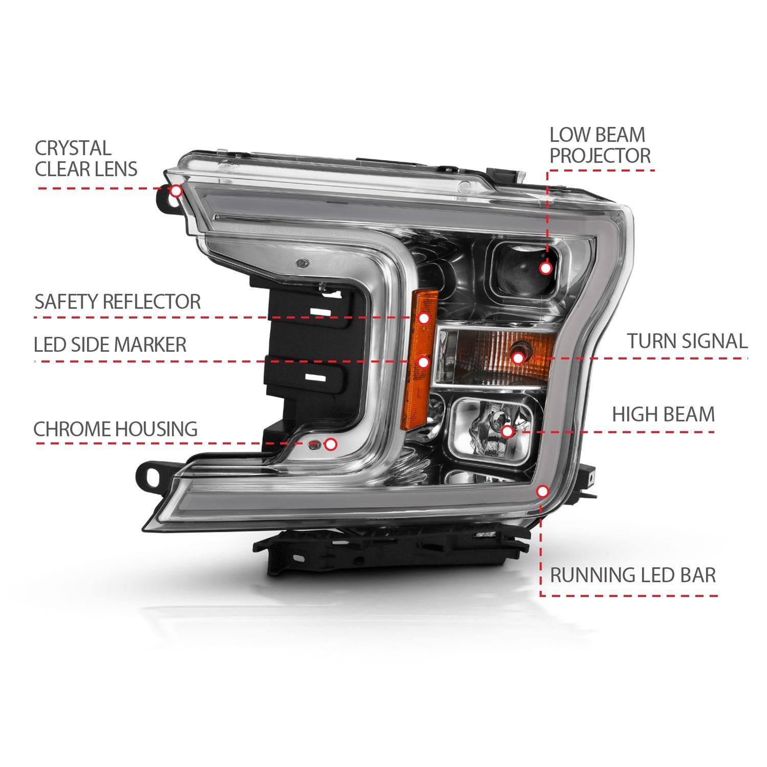 ANZO 2018-2019 Ford F-150 Projector Plank Style H.L. Chrome Amber (Without Switchback) thumbnail 5