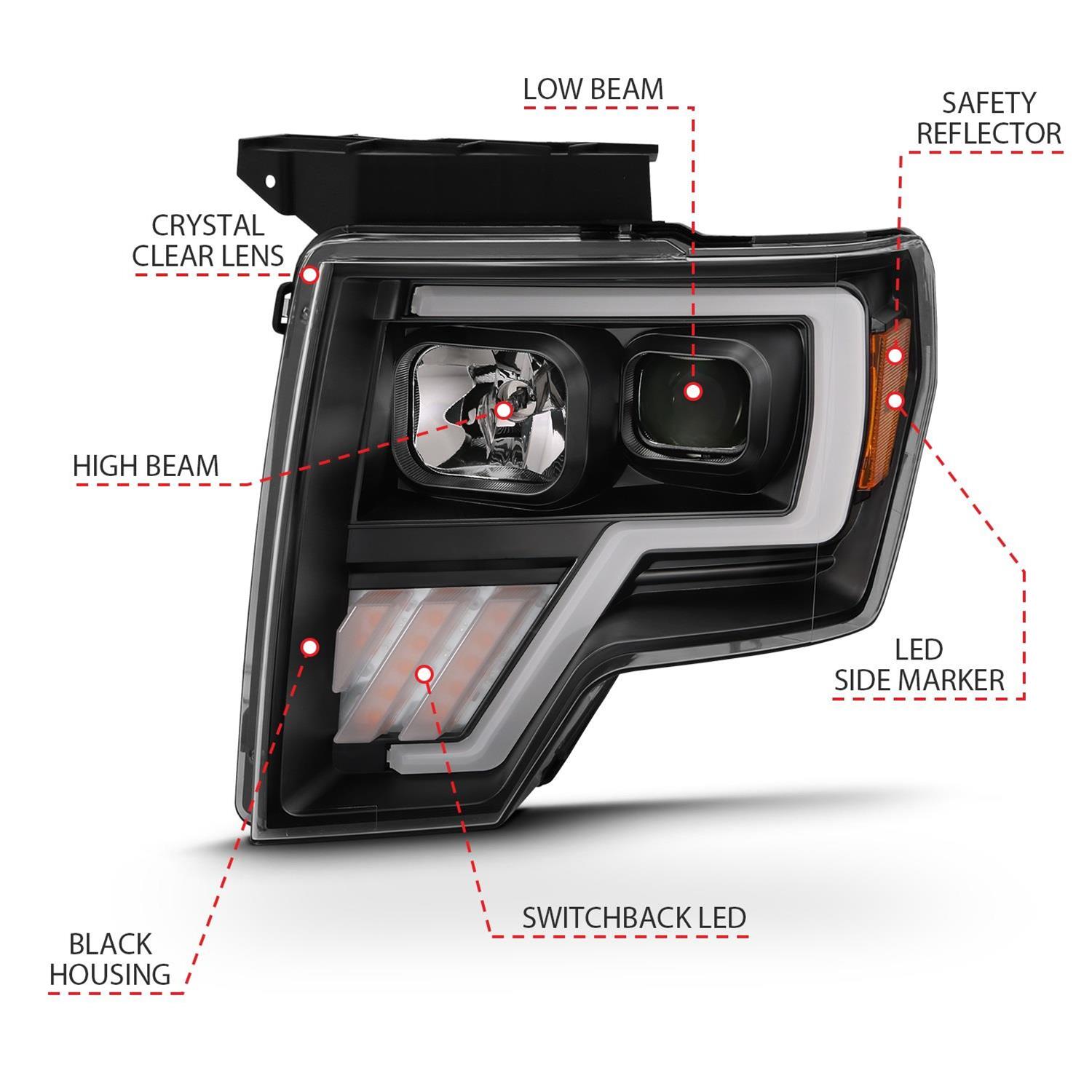 ANZO 2009-2013 Ford F-150 Projector Light Bar G4 Switchback Headlights Black Amber thumbnail 5