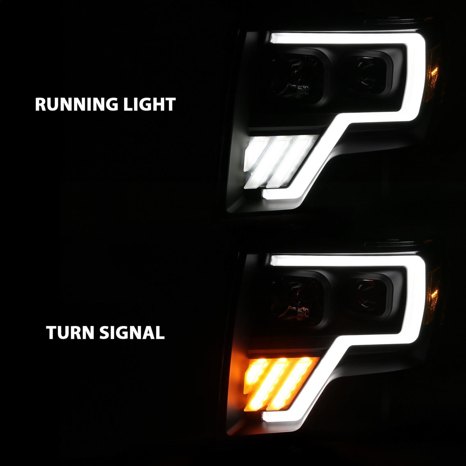 ANZO 2009-2013 Ford F-150 Projector Light Bar G4 Switchback Headlights Black Amber thumbnail 7