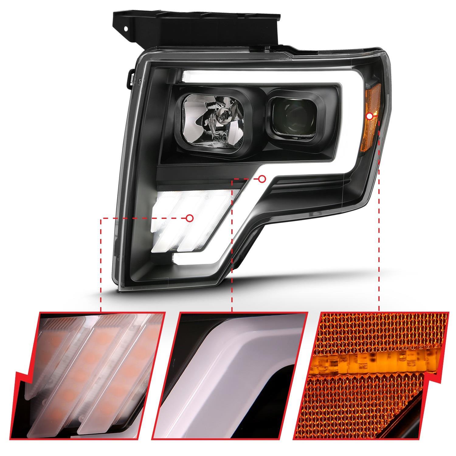 ANZO 2009-2013 Ford F-150 Projector Light Bar G4 Switchback Headlights Black Amber thumbnail 2