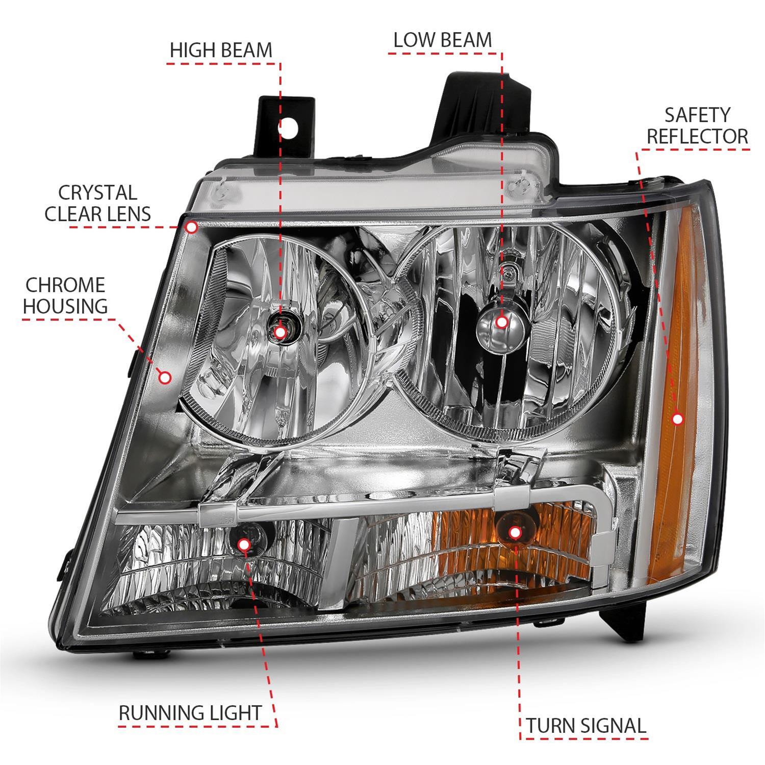 ANZO 2007-2014 Chevy Tahoe Crystal Headlight Chrome Amber(OE) thumbnail 2