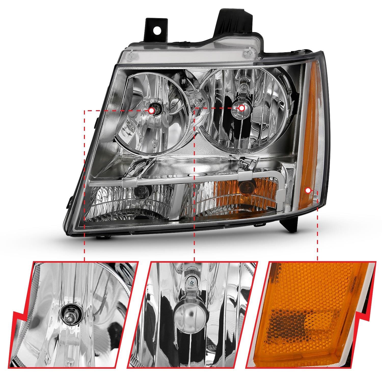 ANZO 2007-2014 Chevy Tahoe Crystal Headlight Chrome Amber(OE) thumbnail 3