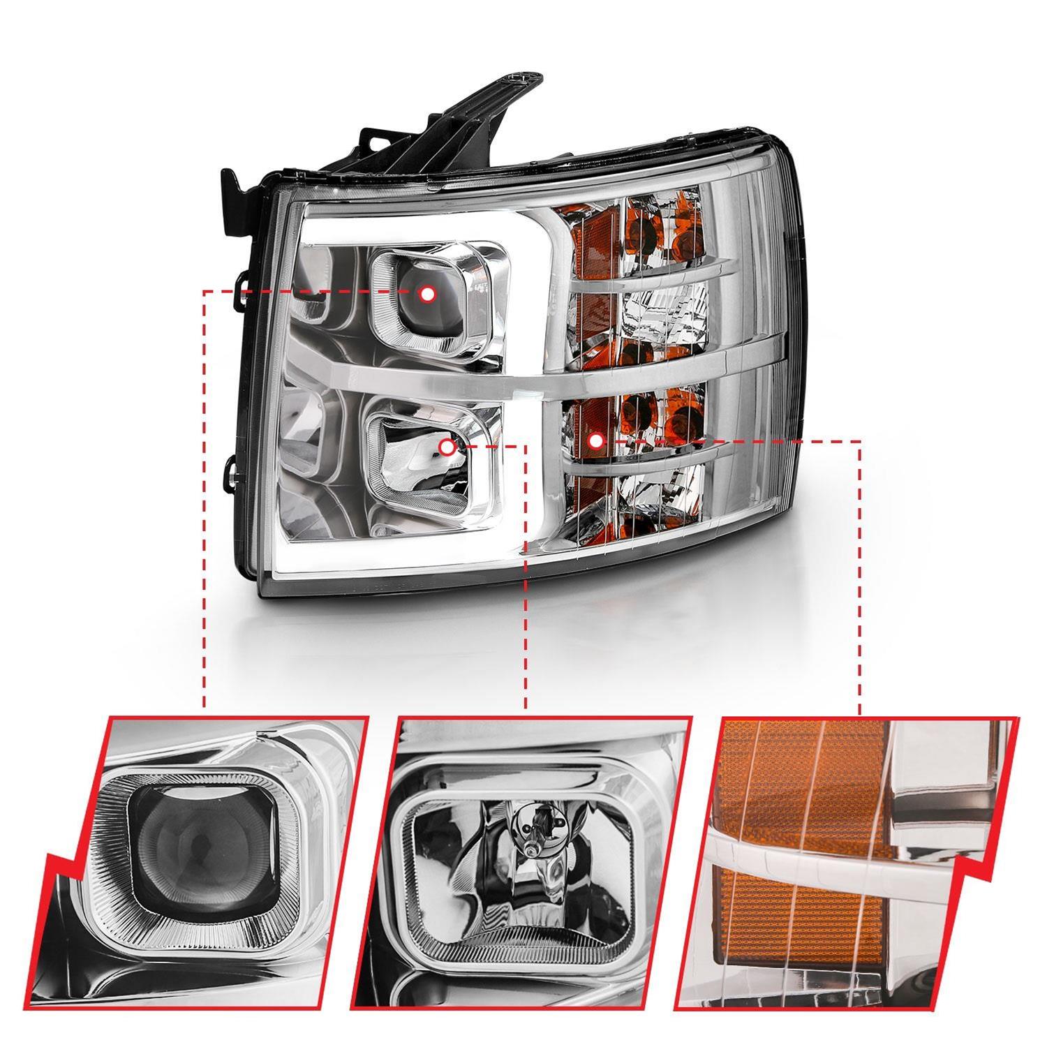 ANZO 2007-2013 Chevy Silverado 1500 Projector Plank Style Chrome Amber thumbnail 3