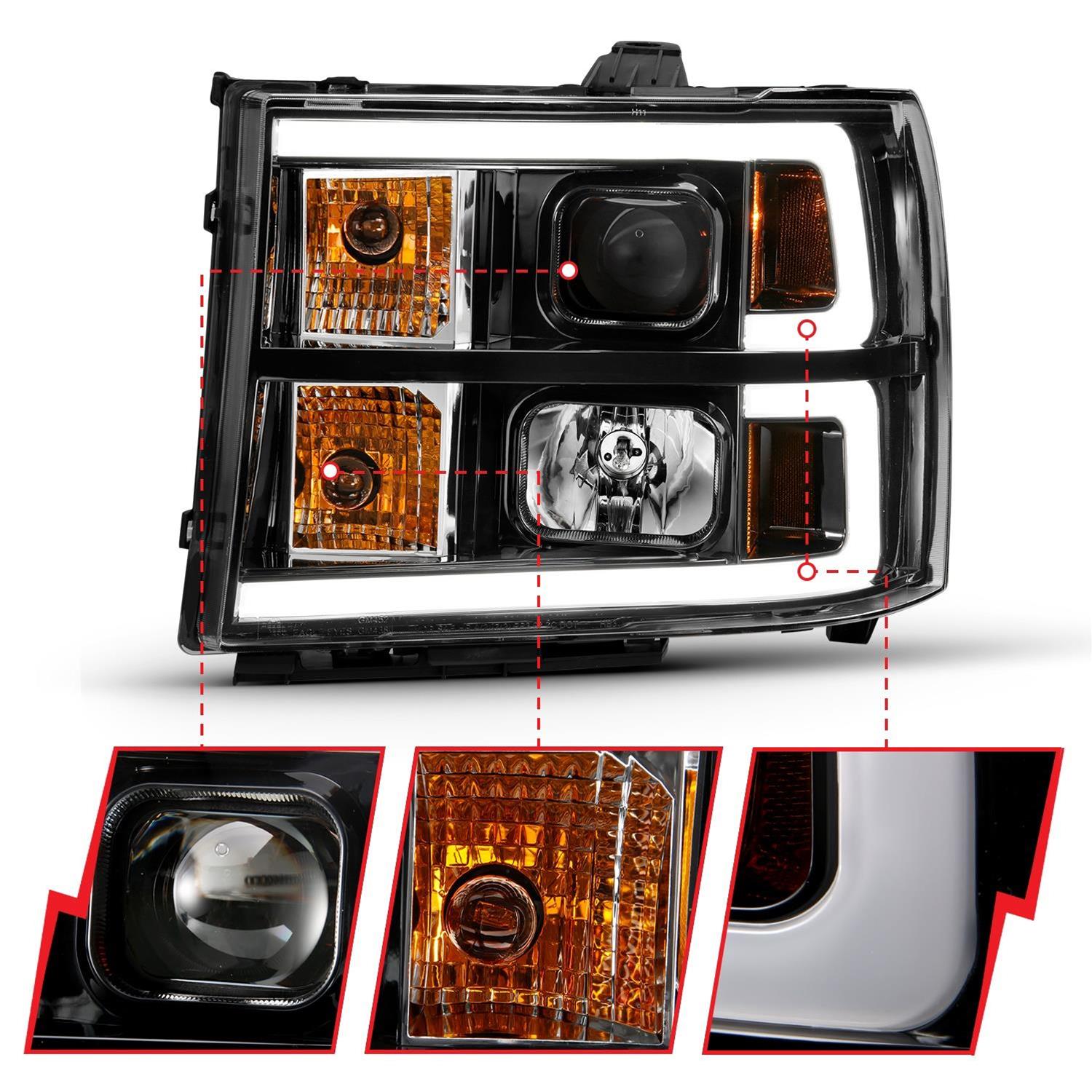 ANZO 2007-2013 GMC Sierra 1500 Projector Headlight Plank Style Black w/ Clear Lens Amber thumbnail 2