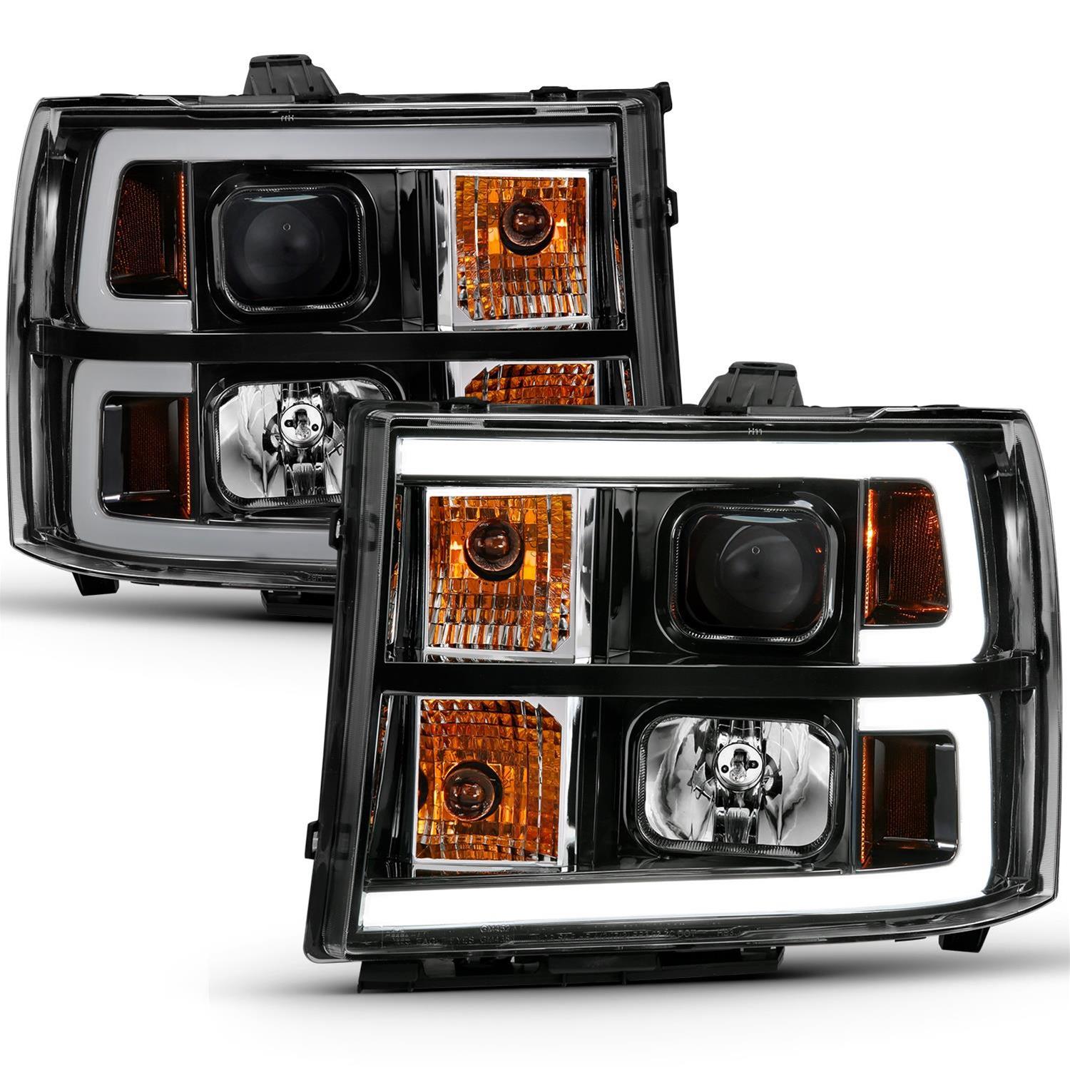 ANZO 2007-2013 GMC Sierra 1500 Projector Headlight Plank Style Black w/ Clear Lens Amber thumbnail 3