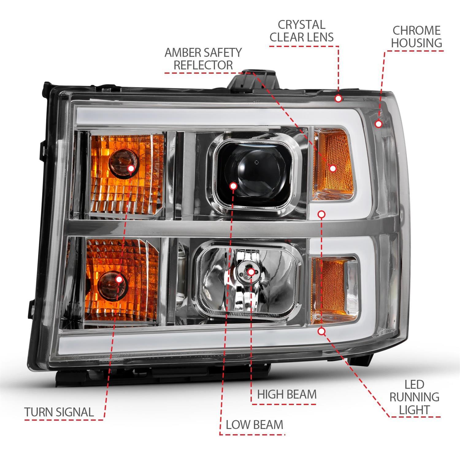 ANZO 2007-2013 GMC Sierra 1500 Projector Headlight Plank Style Chrome w/ Clear Lens Amber thumbnail 4