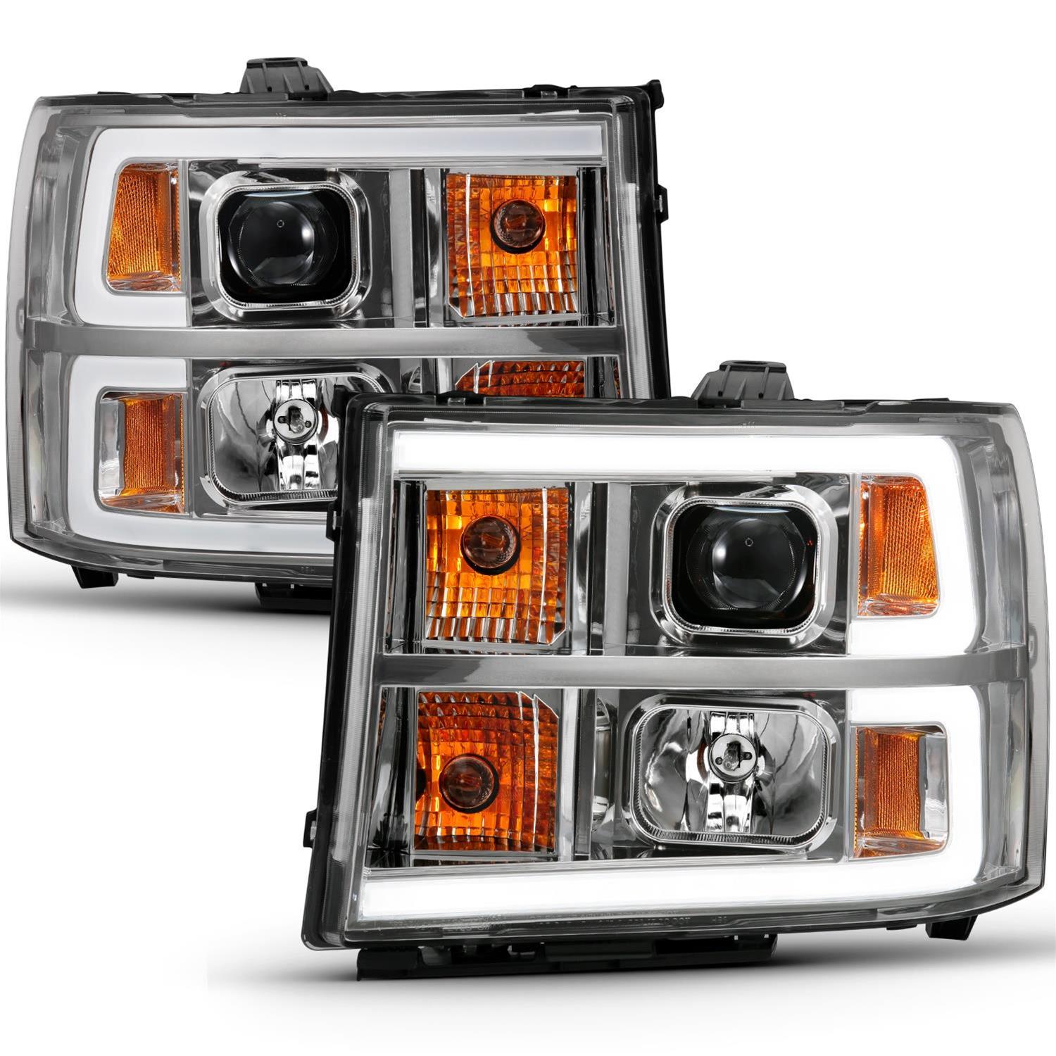 ANZO 2007-2013 GMC Sierra 1500 Projector Headlight Plank Style Chrome w/ Clear Lens Amber thumbnail 2