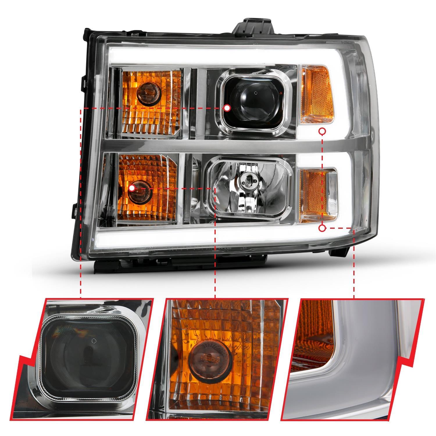 ANZO 2007-2013 GMC Sierra 1500 Projector Headlight Plank Style Chrome w/ Clear Lens Amber thumbnail 3