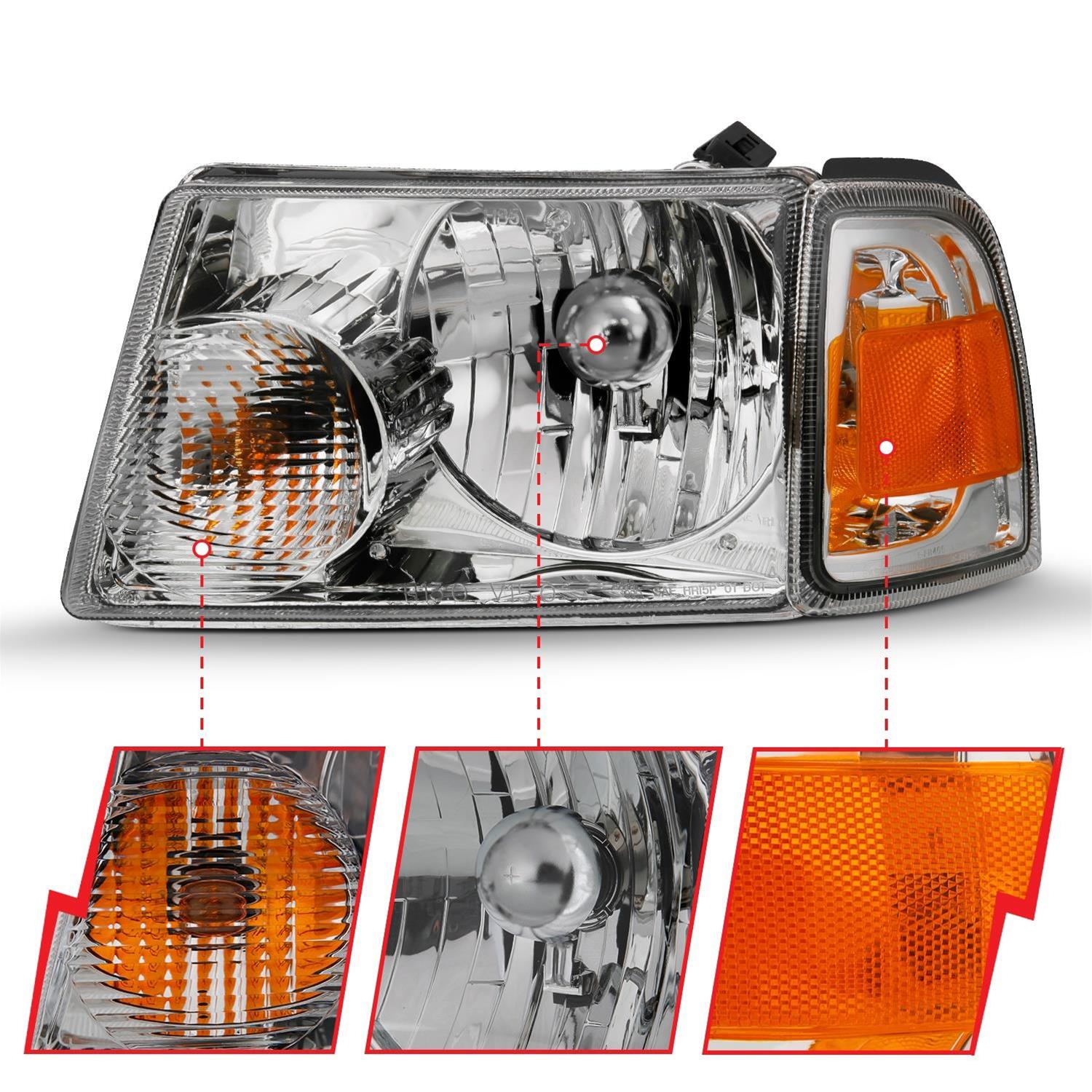 ANZO 2001-2011 Ford Ranger Crystal Headlight Chrome w/Corner Lights (OE Replacement) thumbnail 2