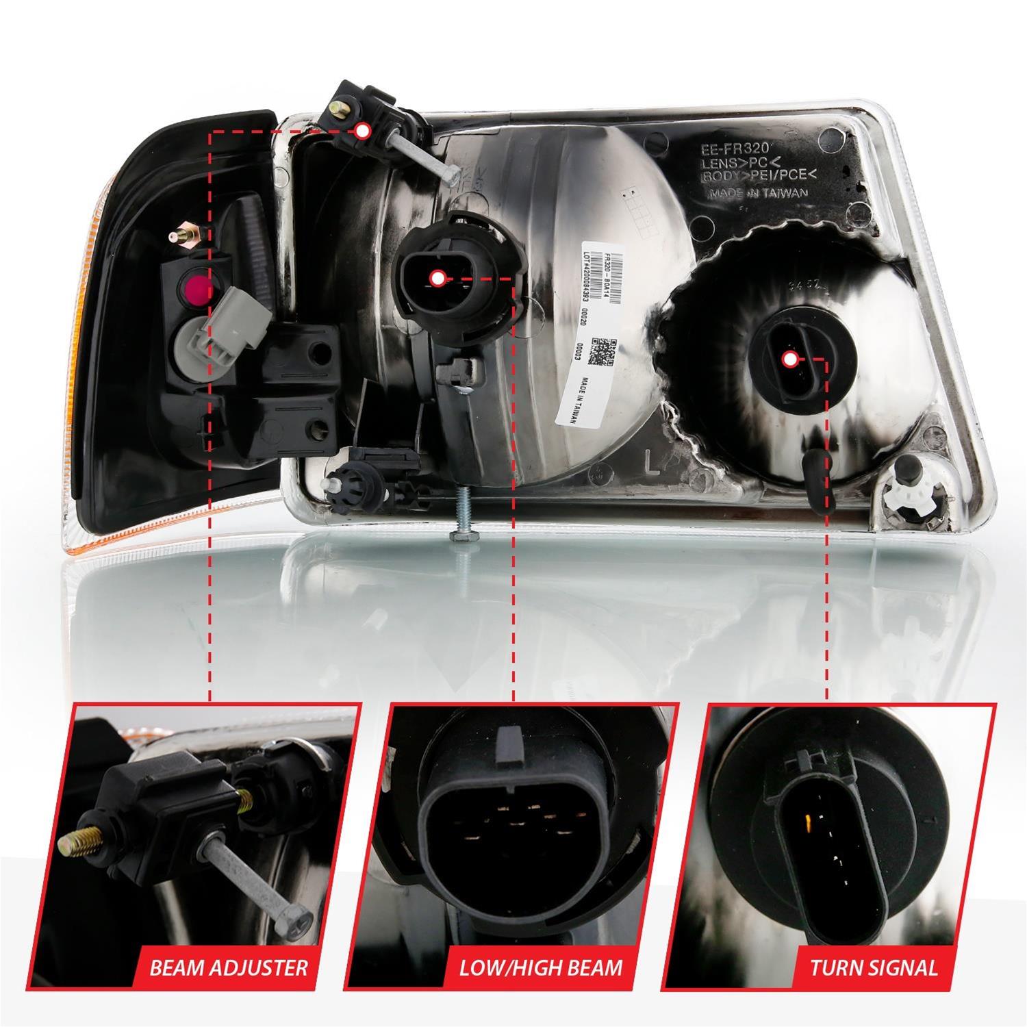 ANZO 2001-2011 Ford Ranger Crystal Headlight Chrome w/Corner Lights (OE Replacement) thumbnail 5