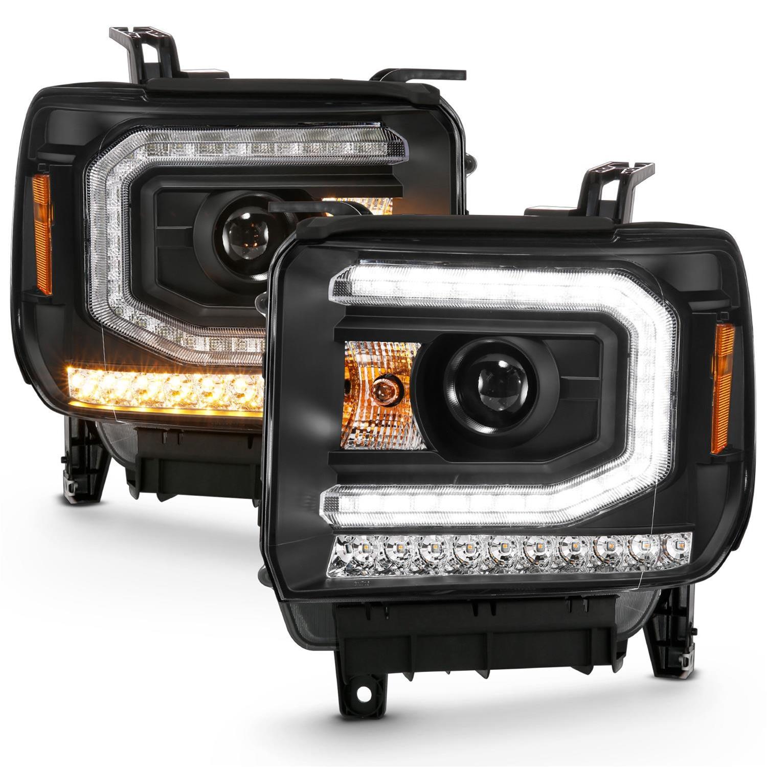 ANZO 2016-2019 GMC Sierra 1500 Projector Headlight Plank Style Black w/ Sequential Amber Signal thumbnail 3