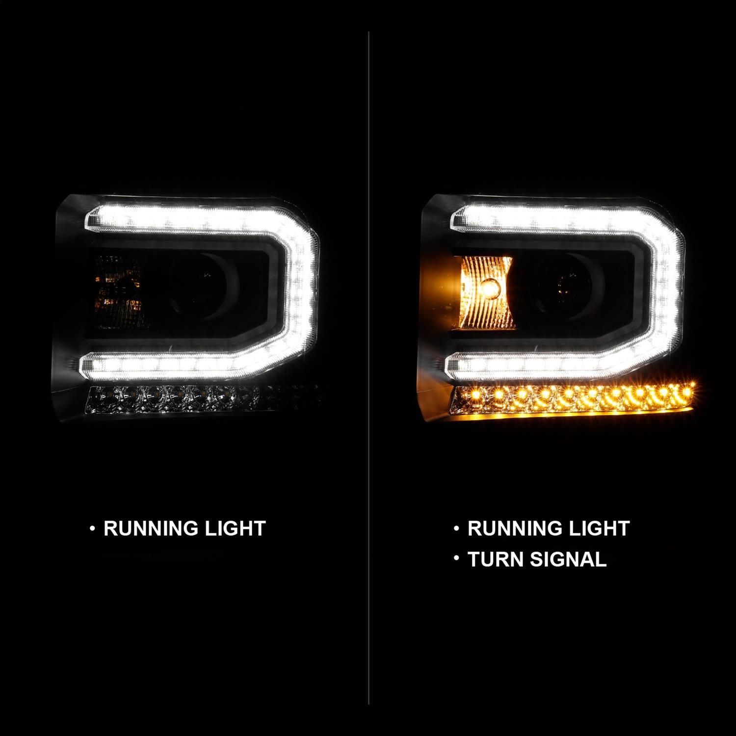 ANZO 2016-2019 GMC Sierra 1500 Projector Headlight Plank Style Black w/ Sequential Amber Signal thumbnail 7