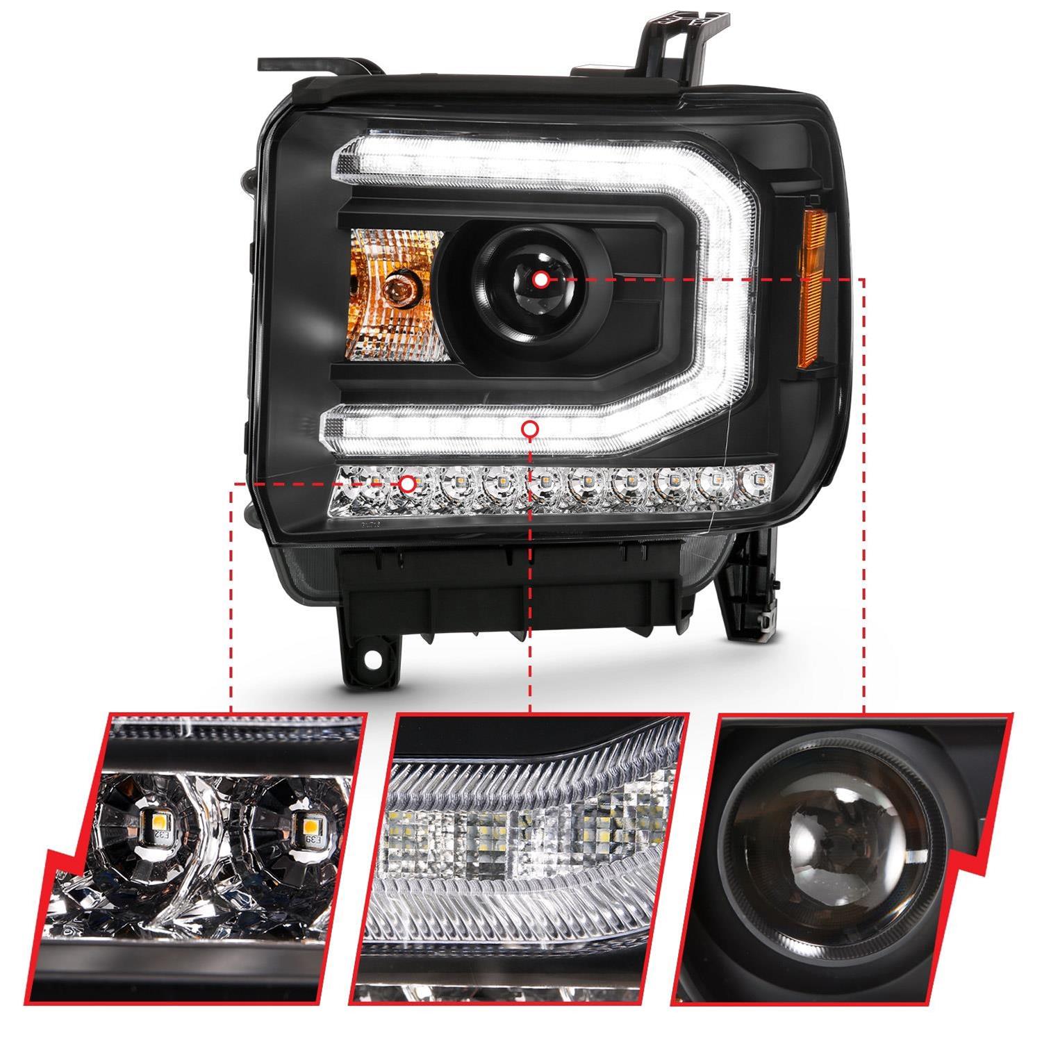 ANZO 2016-2019 GMC Sierra 1500 Projector Headlight Plank Style Black w/ Sequential Amber Signal thumbnail 2