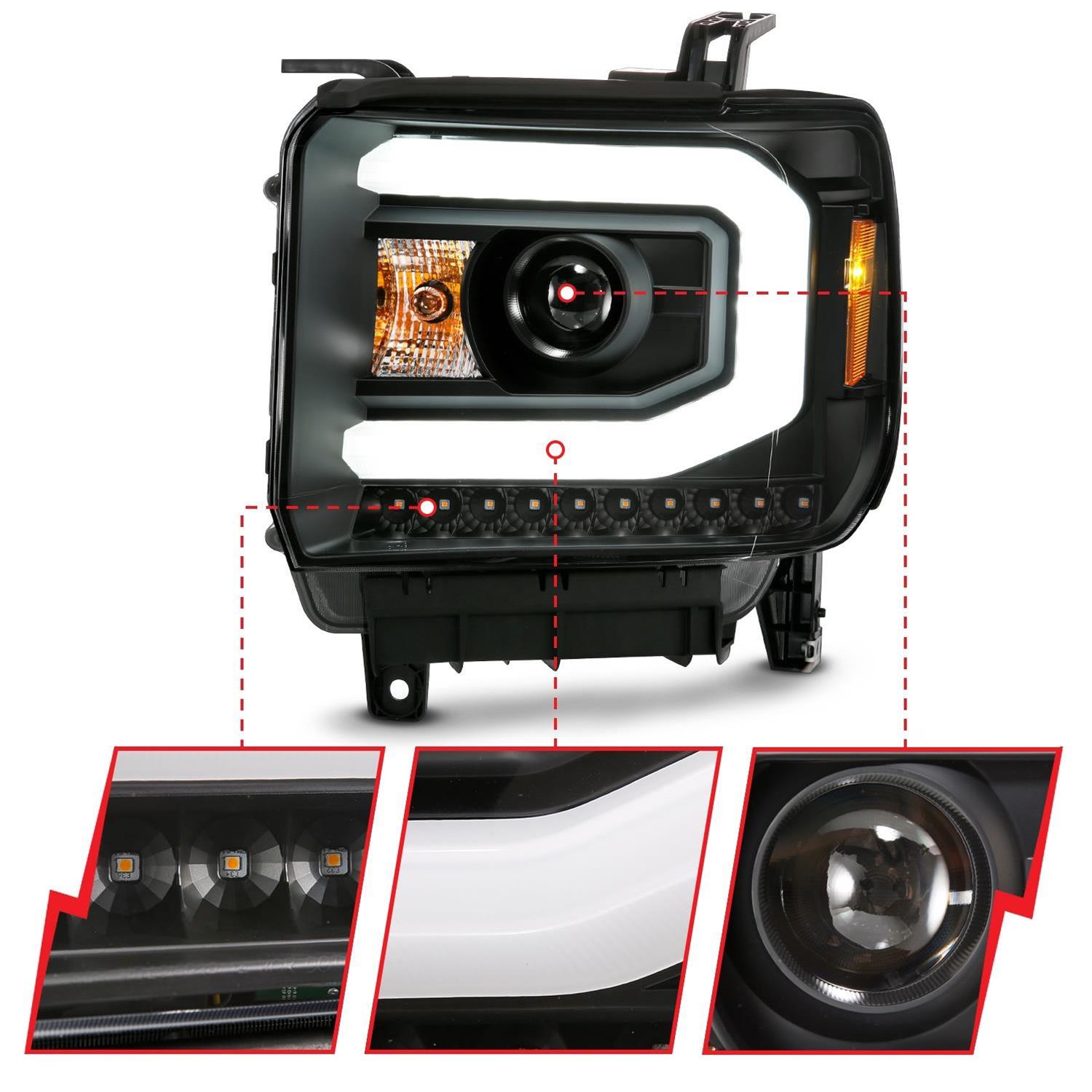 ANZO GMC SIERRA 1500 14-15 2500H/15-19 Projector Headlight Plank Style Black w/ Switchback (Halogen) thumbnail 4