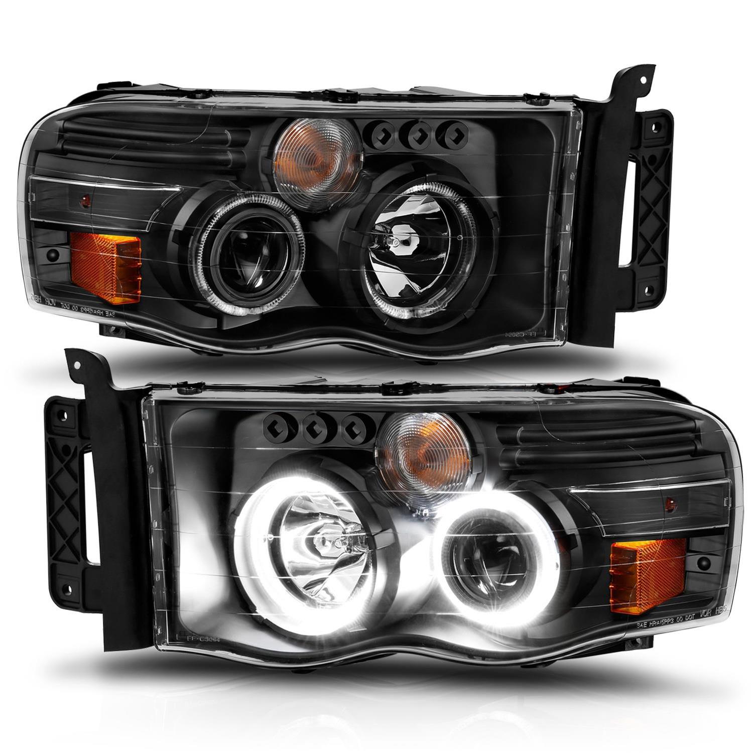 ANZO 2002-2005 Dodge Ram 1500 Projector Headlights w/ Halo Black Clear Amber thumbnail 3