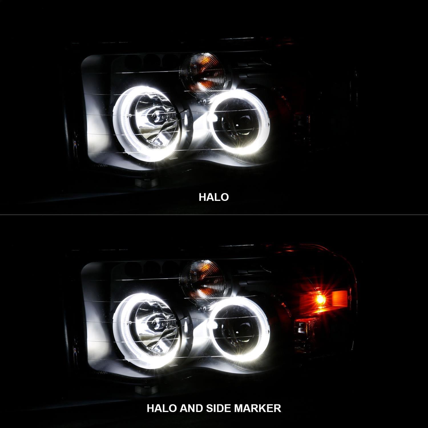 ANZO 2002-2005 Dodge Ram 1500 Projector Headlights w/ Halo Black Clear Amber thumbnail 6
